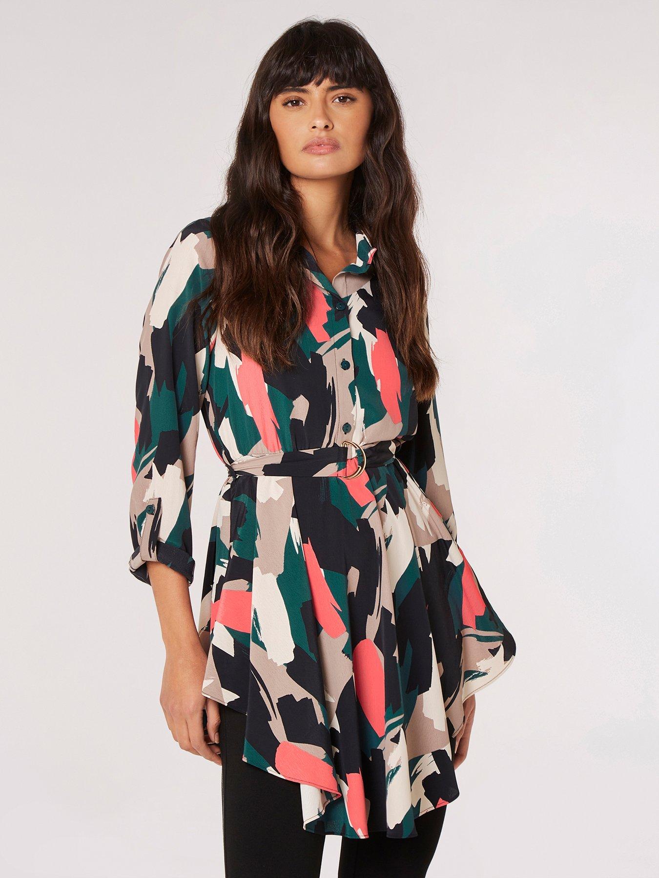 Apricot Brushstroke D-ring Belt Dress - Multi Print