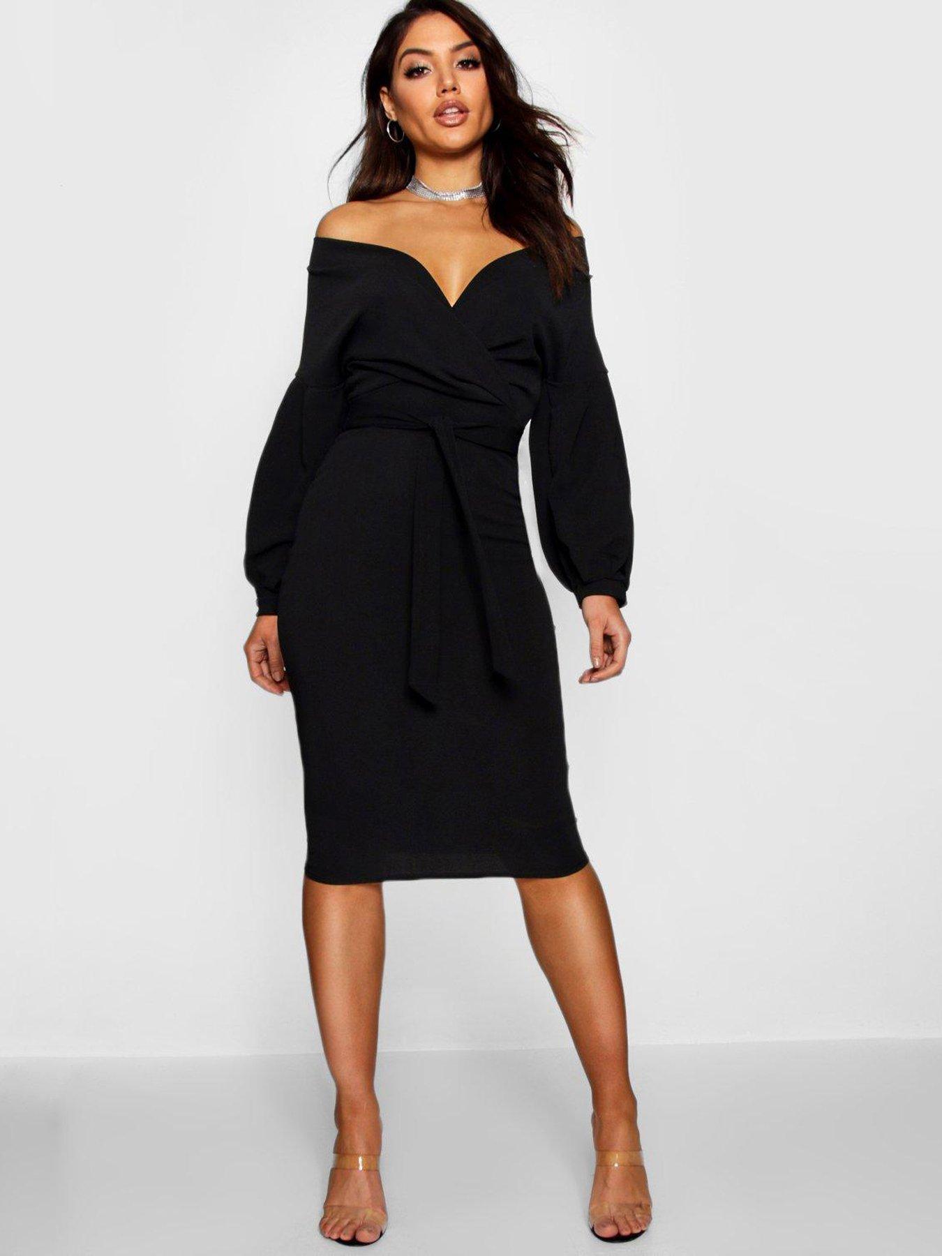 Boohoo Recycled Off The Shoulder Wrap Midi Dress littlewoods