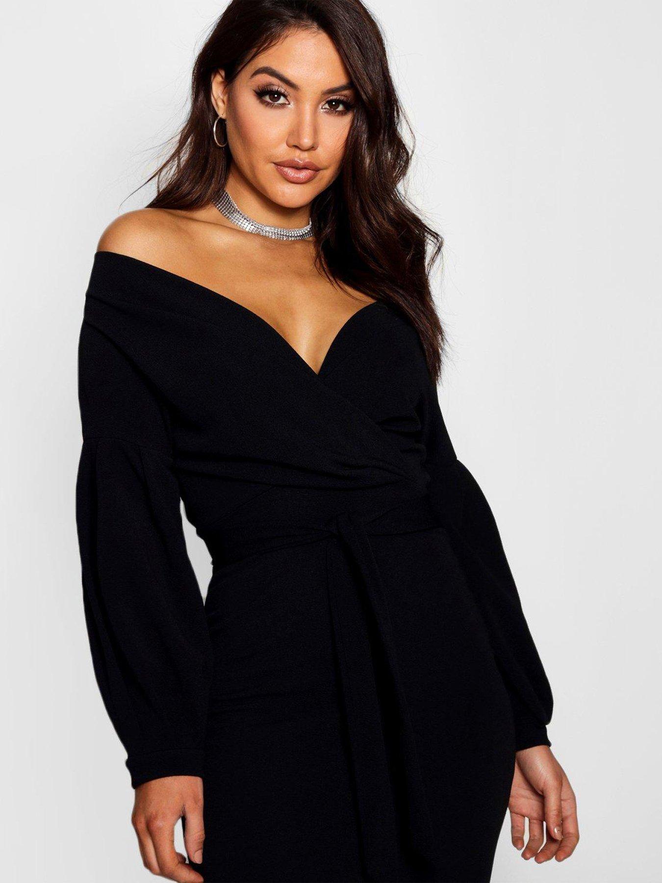 Boohoo Off The Shoulder Wrap Midi Dress littlewoods