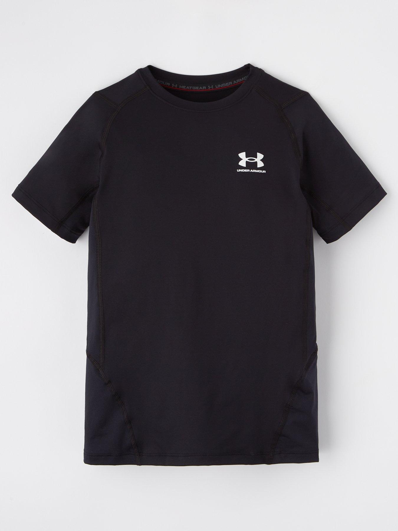 UNDER ARMOUR Junior Boys Heat Gear Armour T Shirt Black White littlewoods