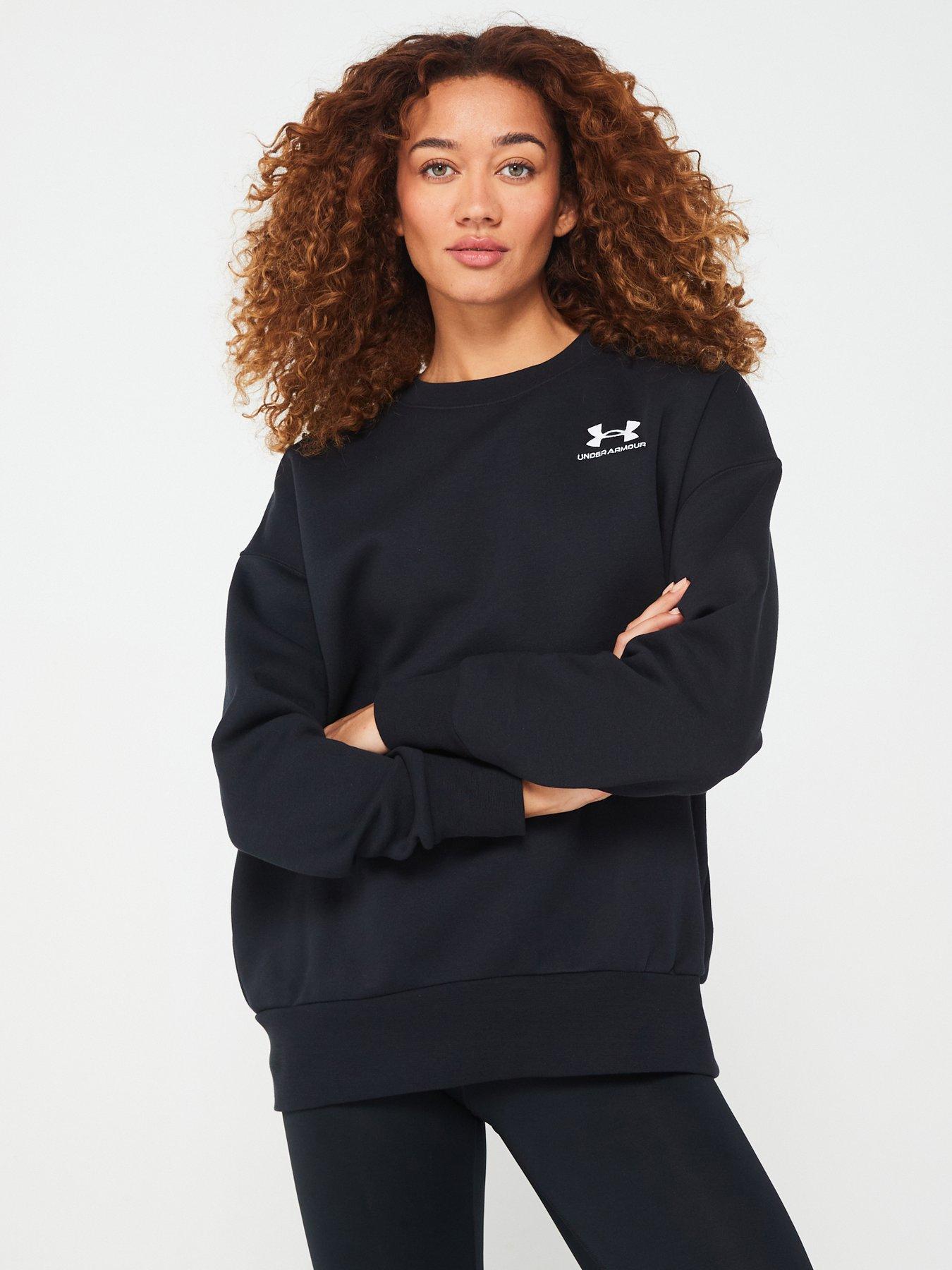  image of under-armour-womens-essential-fleece-oversized-crew-sweat-blackwhite