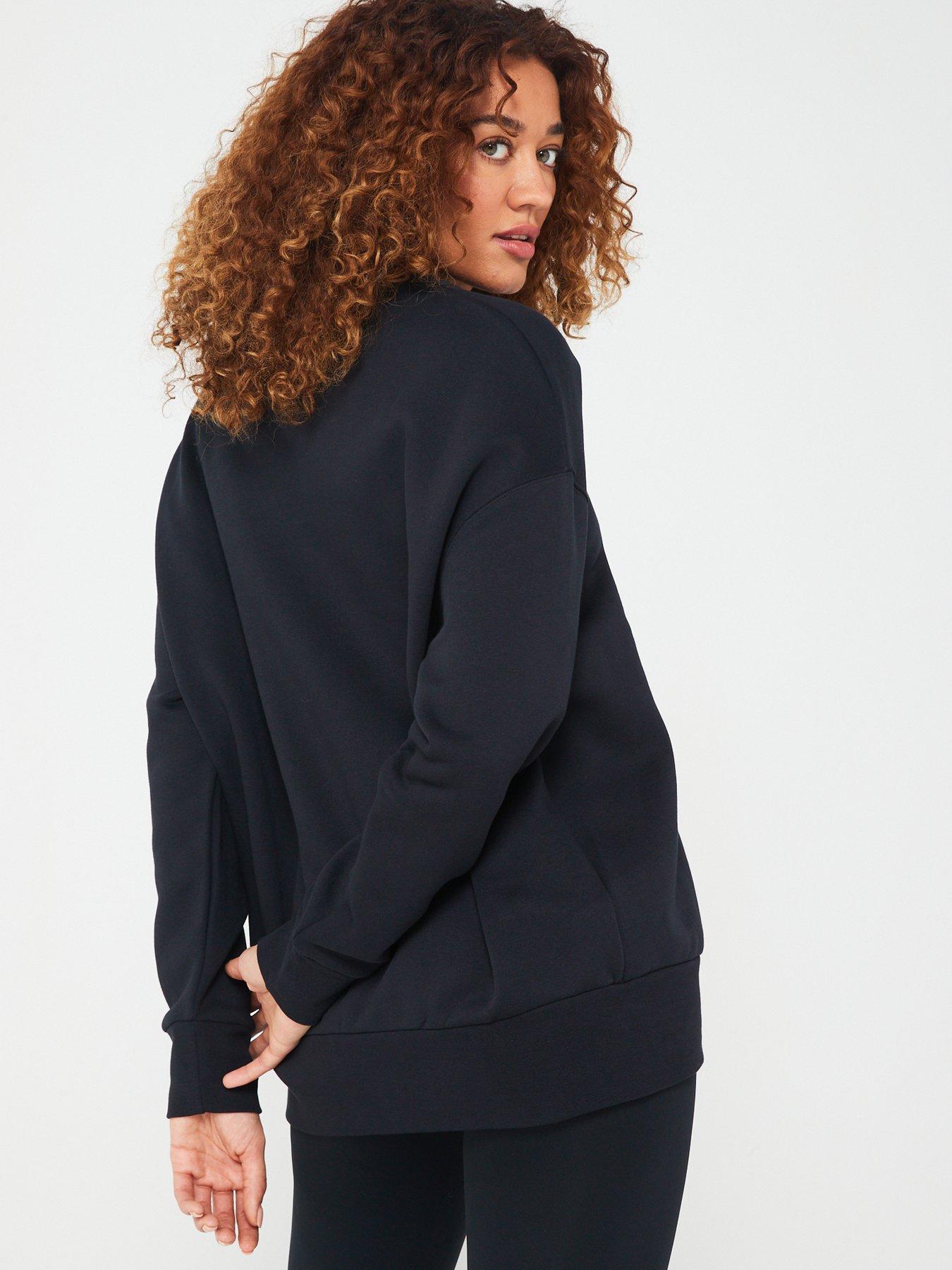 Image 2 of 4 of UNDER ARMOUR Womens Essential Fleece Oversized Crew Sweat - Black/White