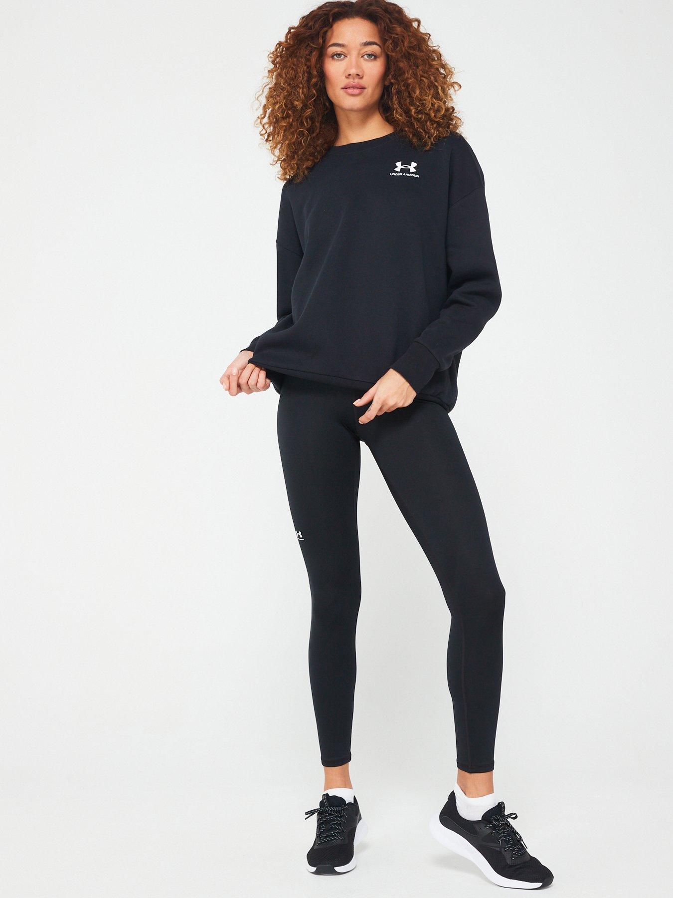  image of under-armour-womens-essential-fleece-oversized-crew-sweat-blackwhite