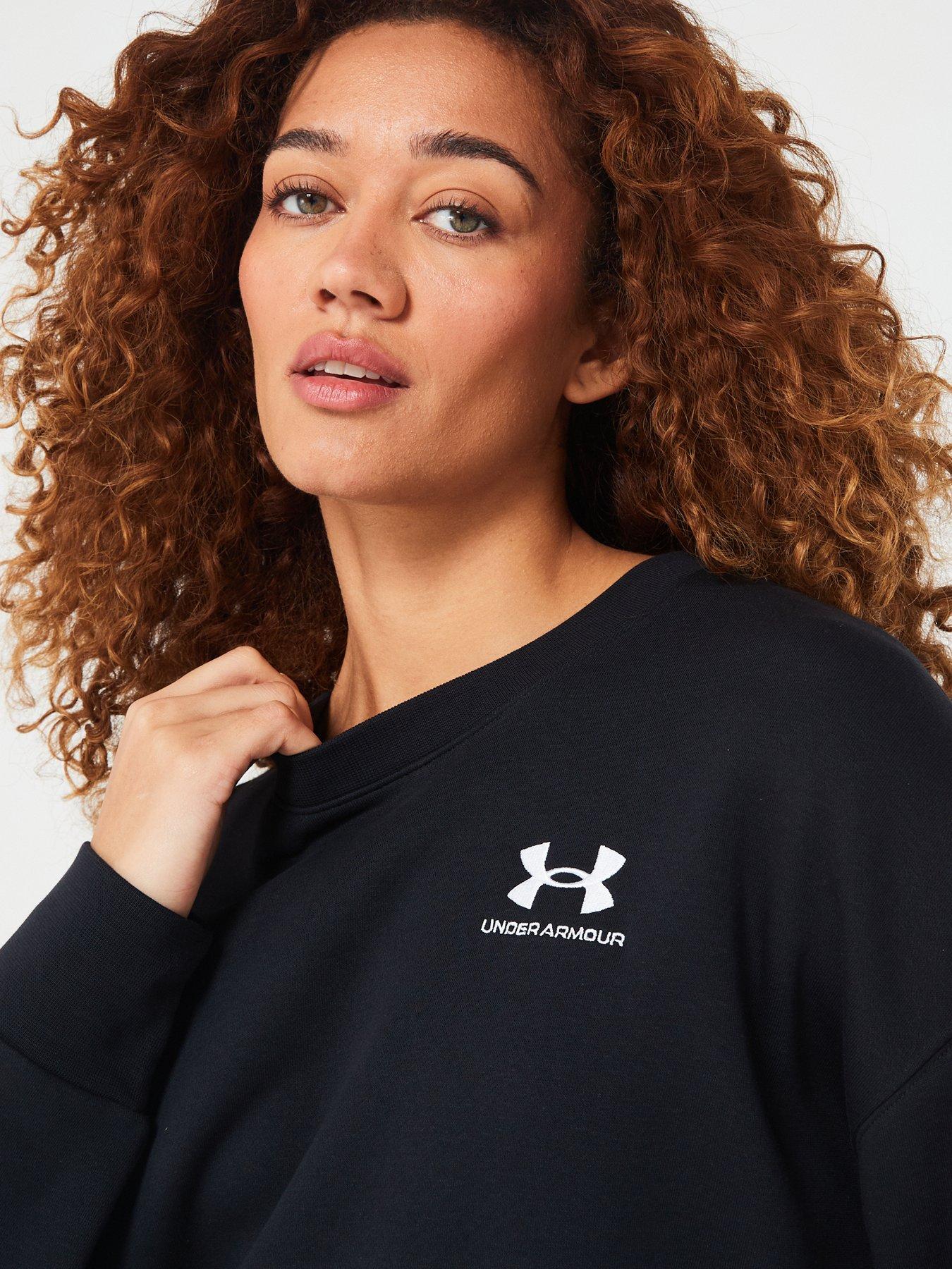 Image 4 of 4 of UNDER ARMOUR Womens Essential Fleece Oversized Crew Sweat - Black/White