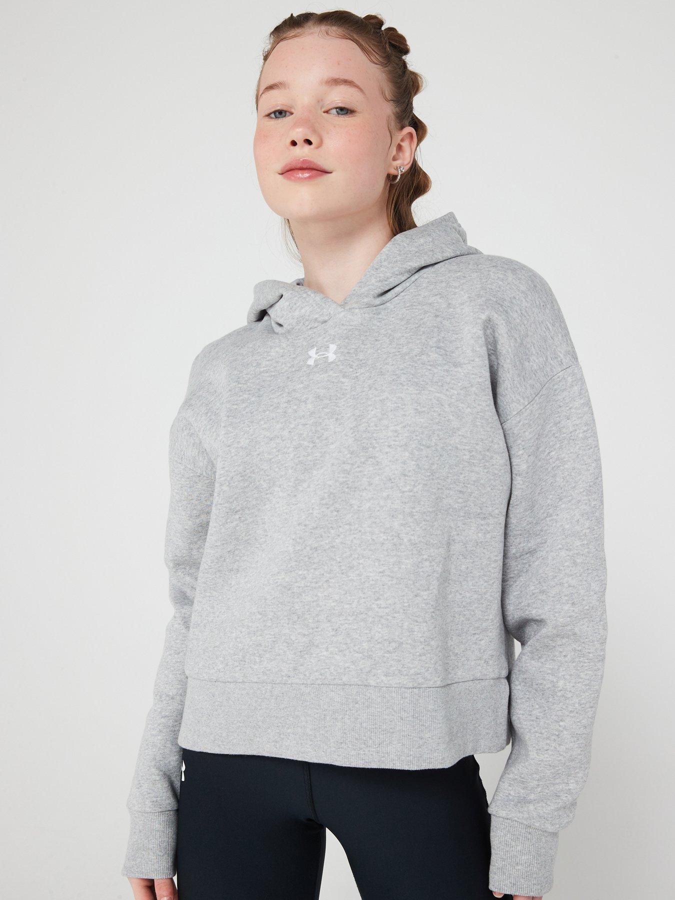 undefined Junior Girls Rival Fleece Crop Hoodie - Grey/White