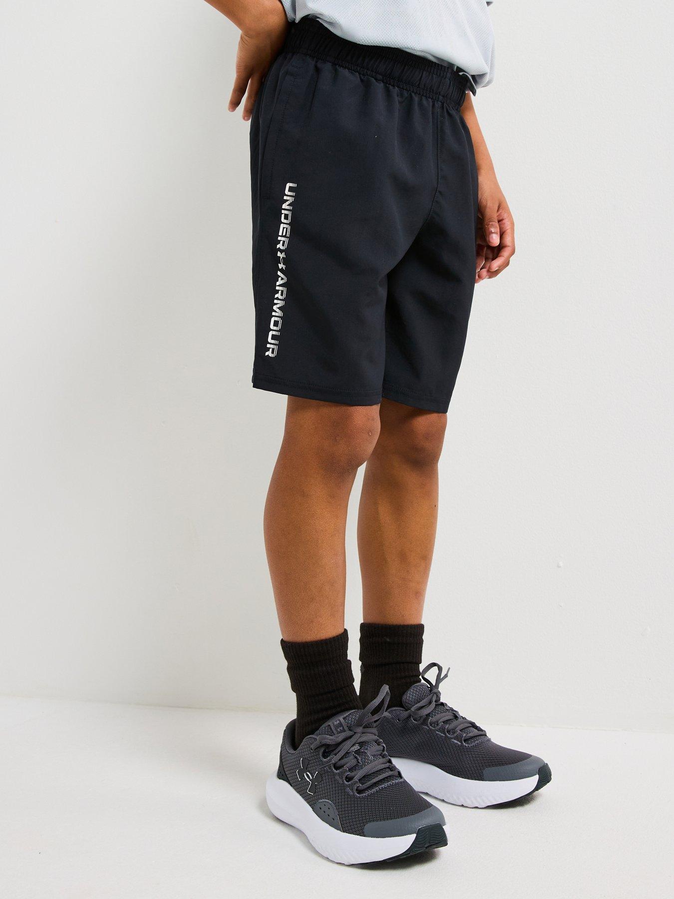  image of under-armour-junior-boys-woven-wordmark-shorts-blackwhite
