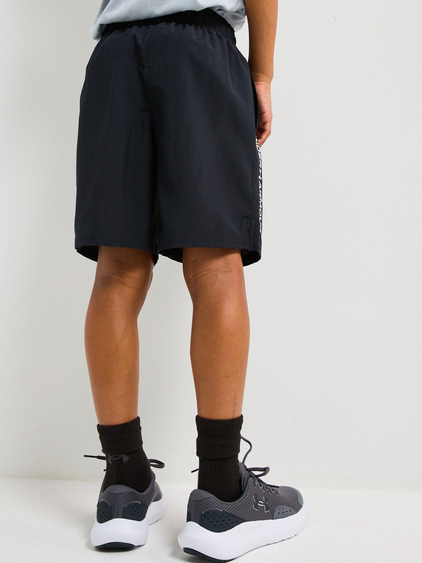  image of under-armour-junior-boys-woven-wordmark-shorts-blackwhite