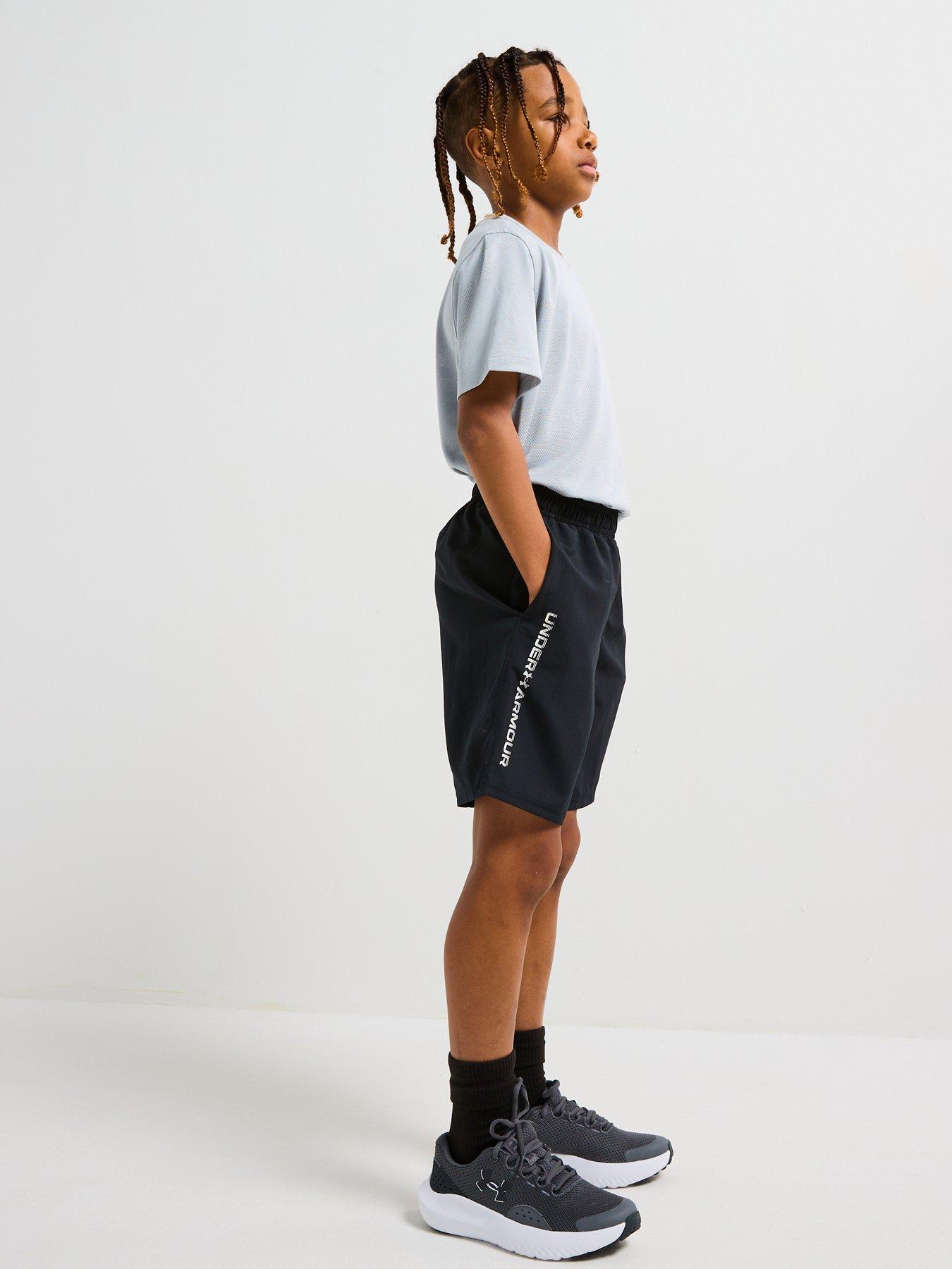  image of under-armour-junior-boys-woven-wordmark-shorts-blackwhite