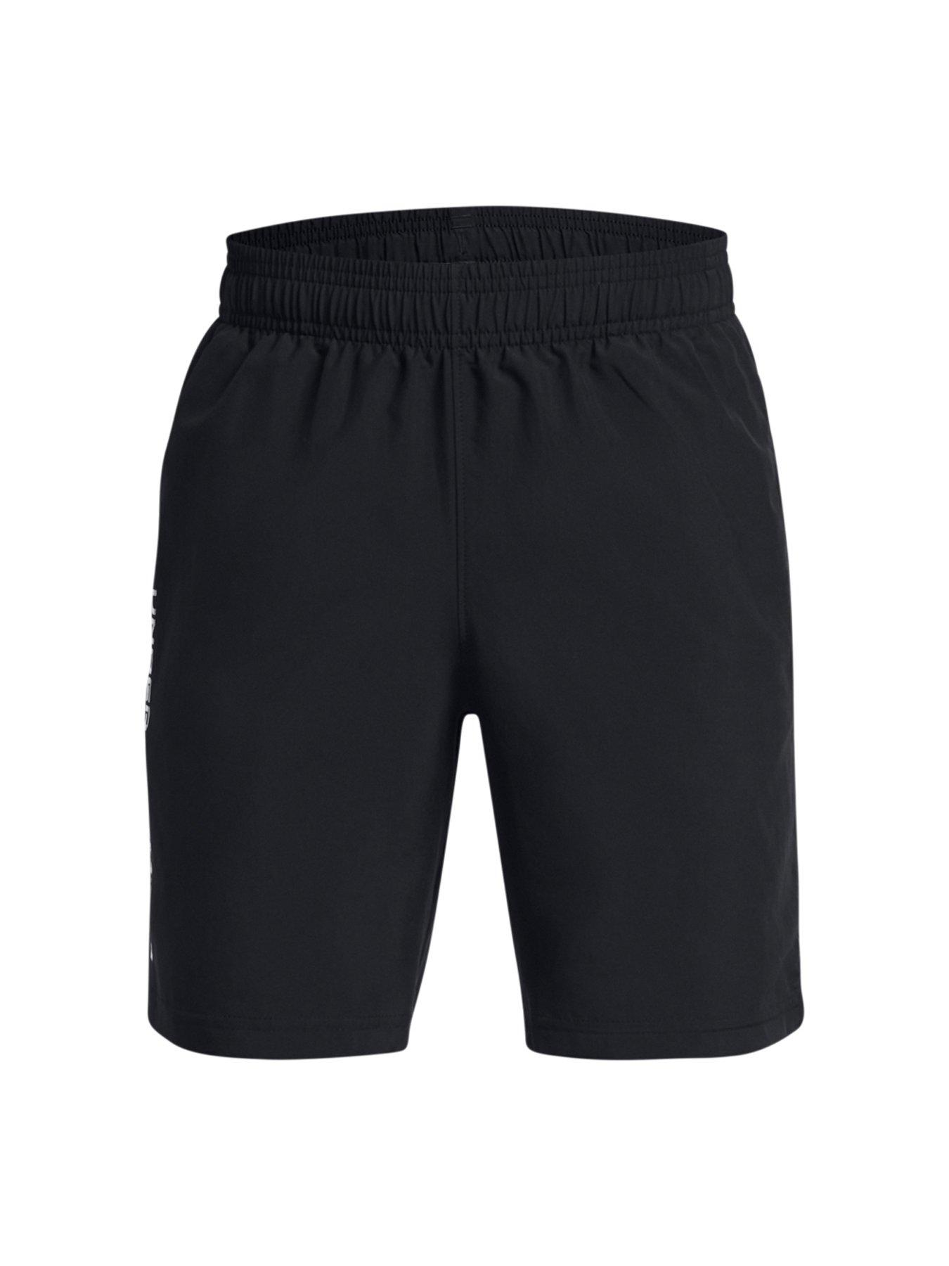  image of under-armour-junior-boys-woven-wordmark-shorts-blackwhite