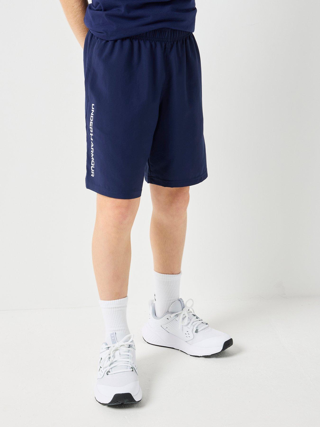 UNDER ARMOUR Junior Boys Woven Wordmark Shorts - Navy/White