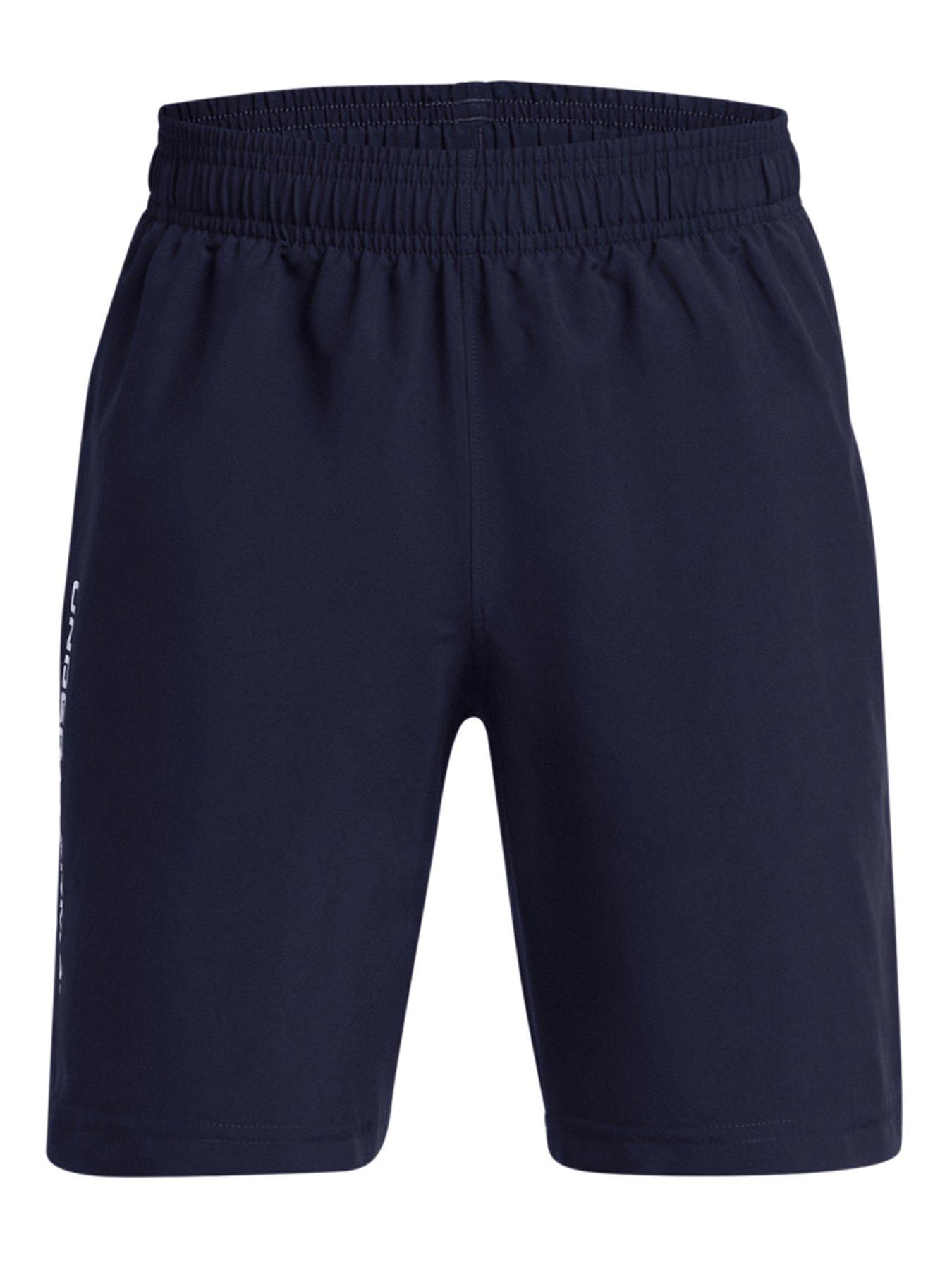 UNDER ARMOUR Junior Boys Woven Wordmark Shorts - Navy/White