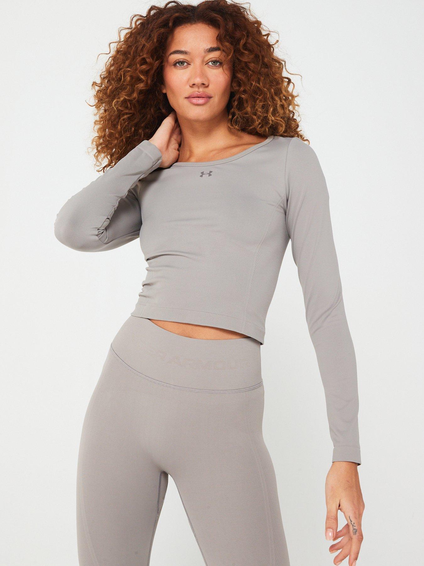 UNDER ARMOUR Womens Training Seamless Long Sleeve Top - Grey/White