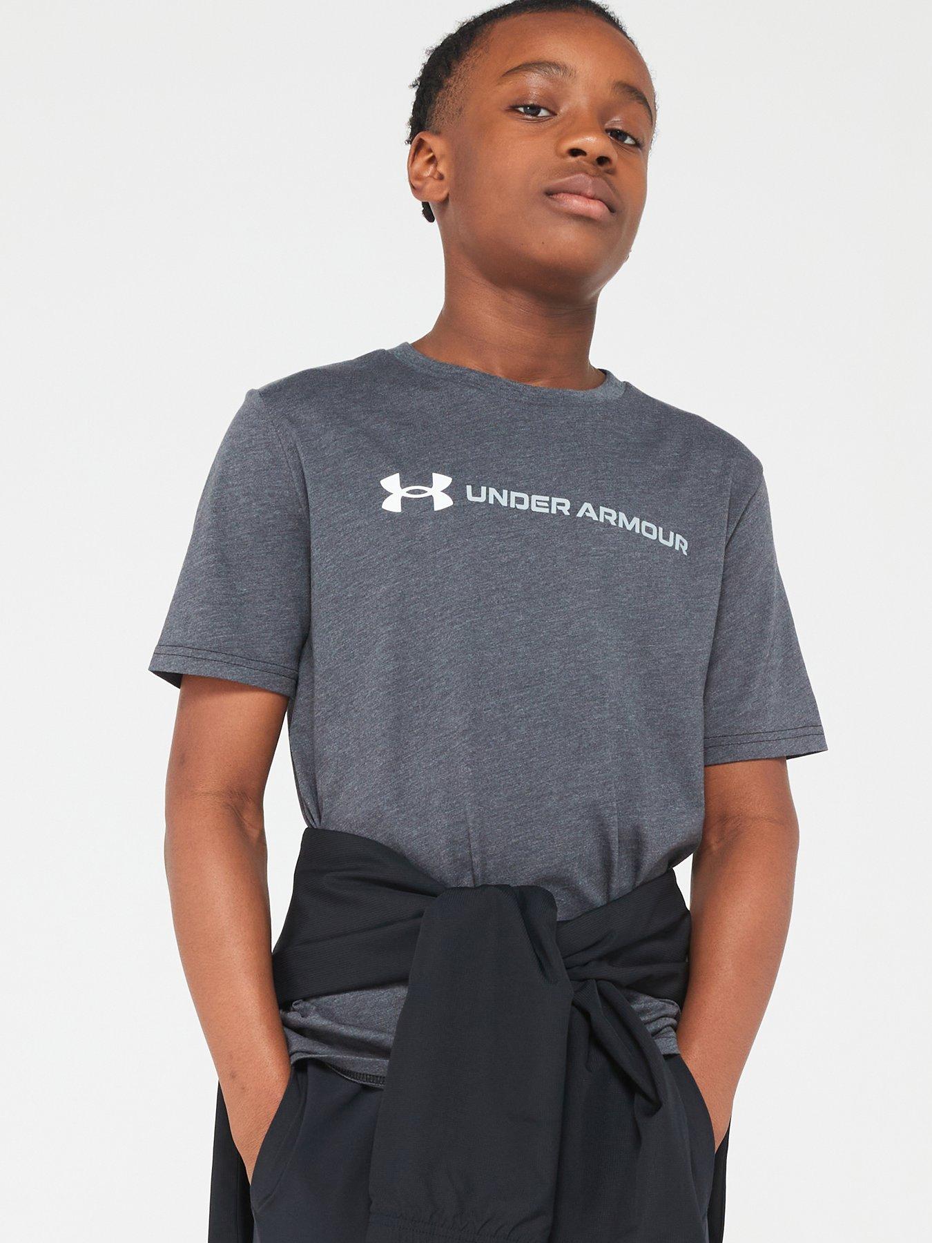 undefined Junior Boys Logo Wordmark Short Sleeve T-Shirt - Grey/White