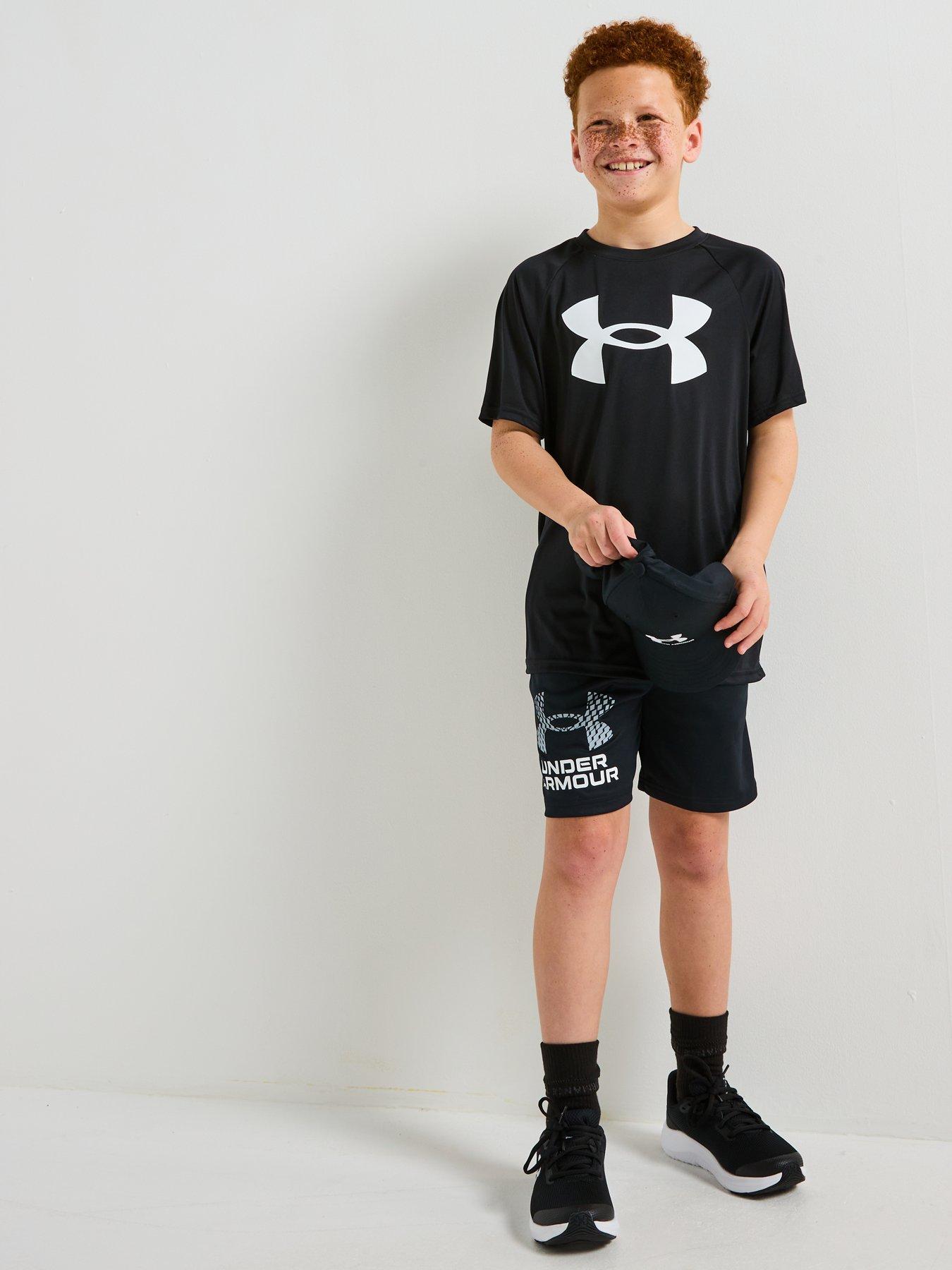  image of under-armour-junior-boys-tech-logo-shorts-blackgrey