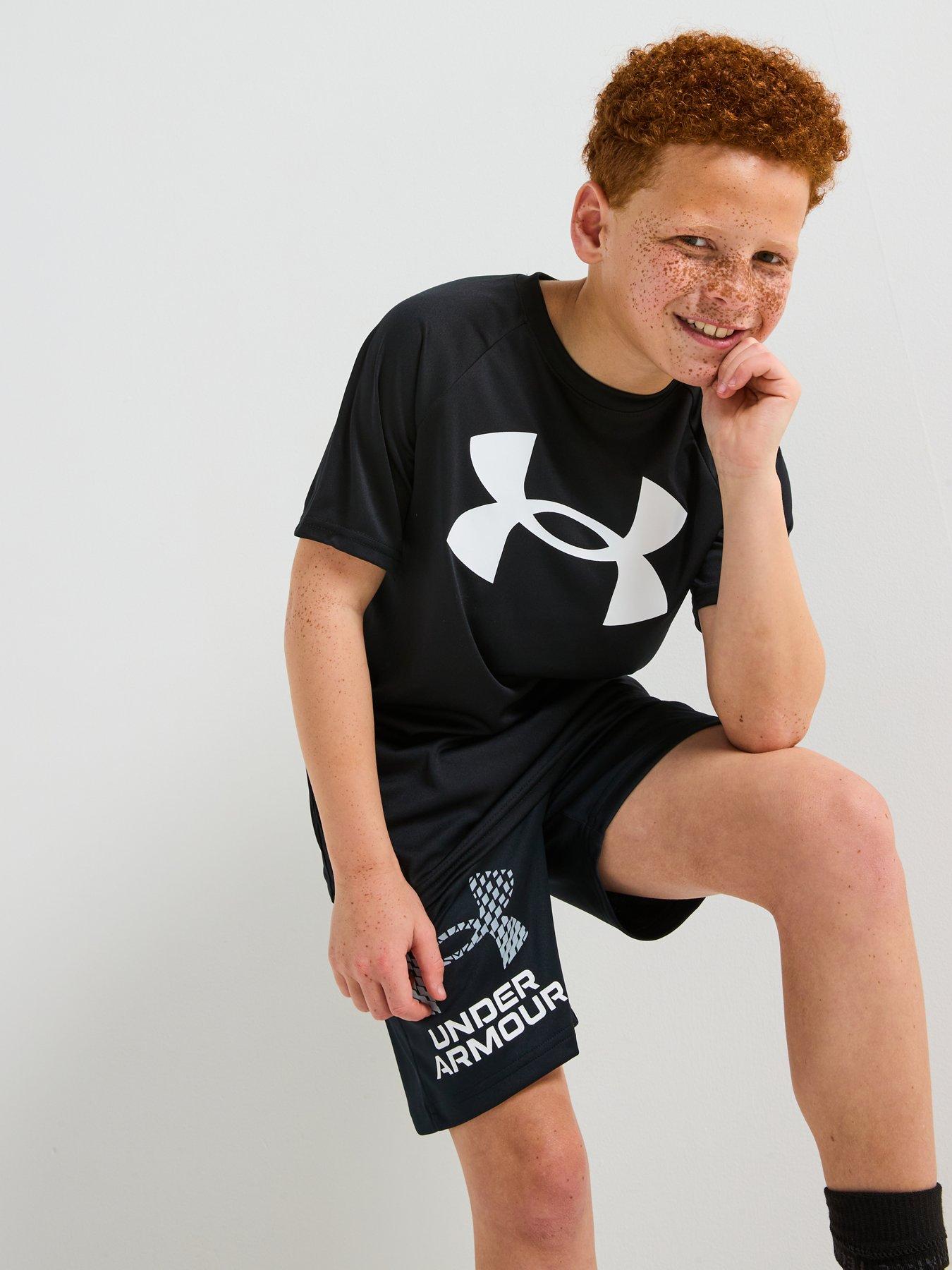  image of under-armour-junior-boys-tech-logo-shorts-blackgrey