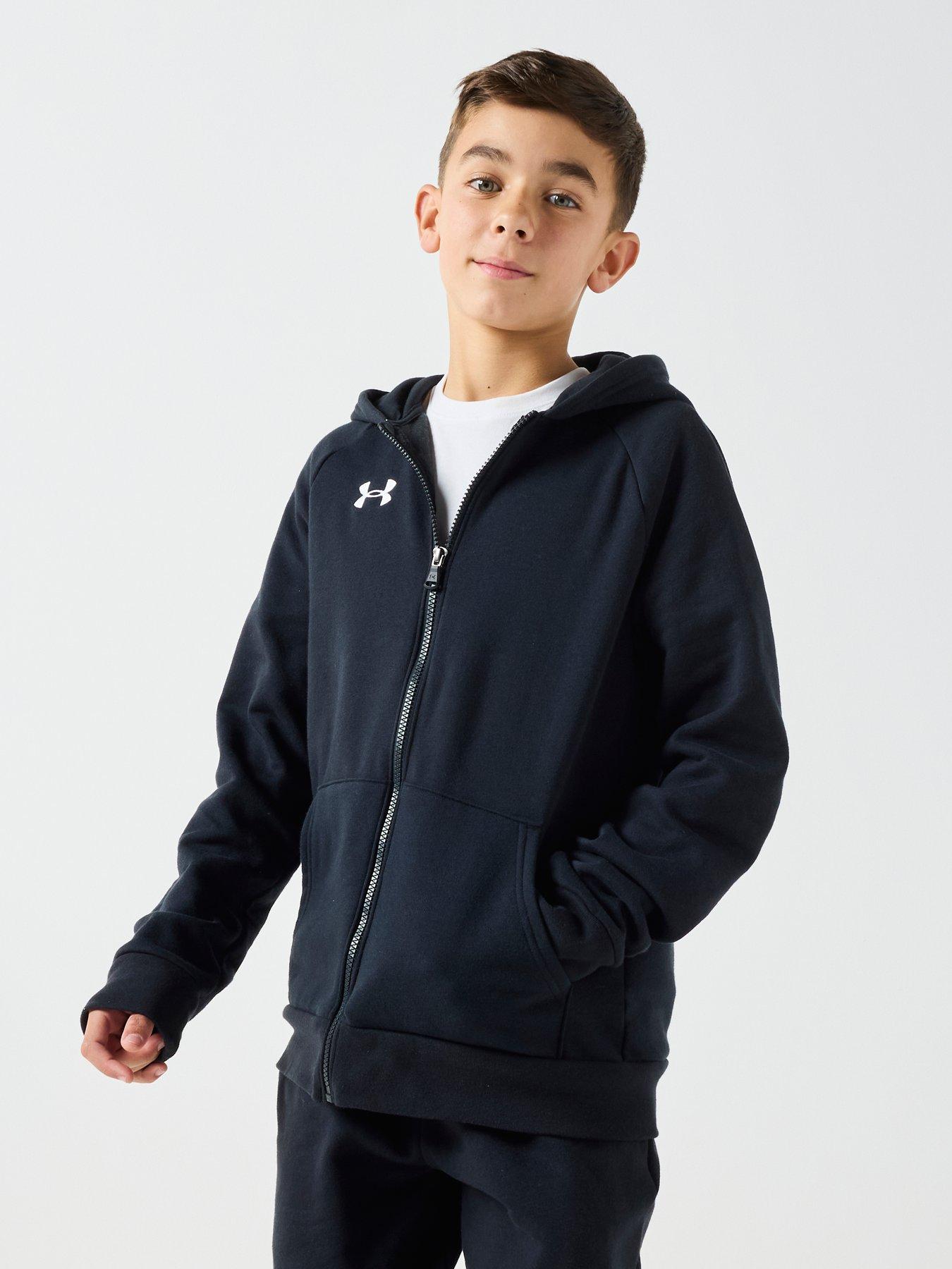 UNDER ARMOUR Junior Boys Rival Fleece Full Zip Hoodie - Black/White
