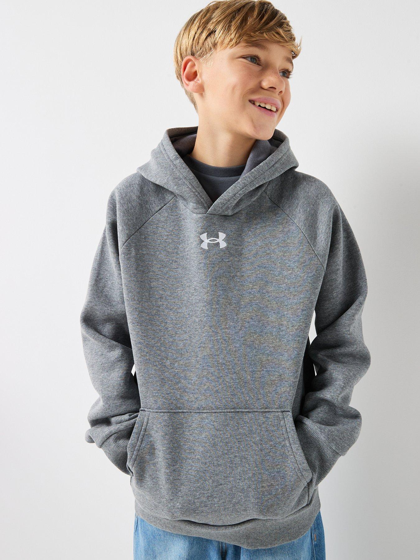 UNDER ARMOUR Junior Boys Rival Fleece Hoodie - Grey/White