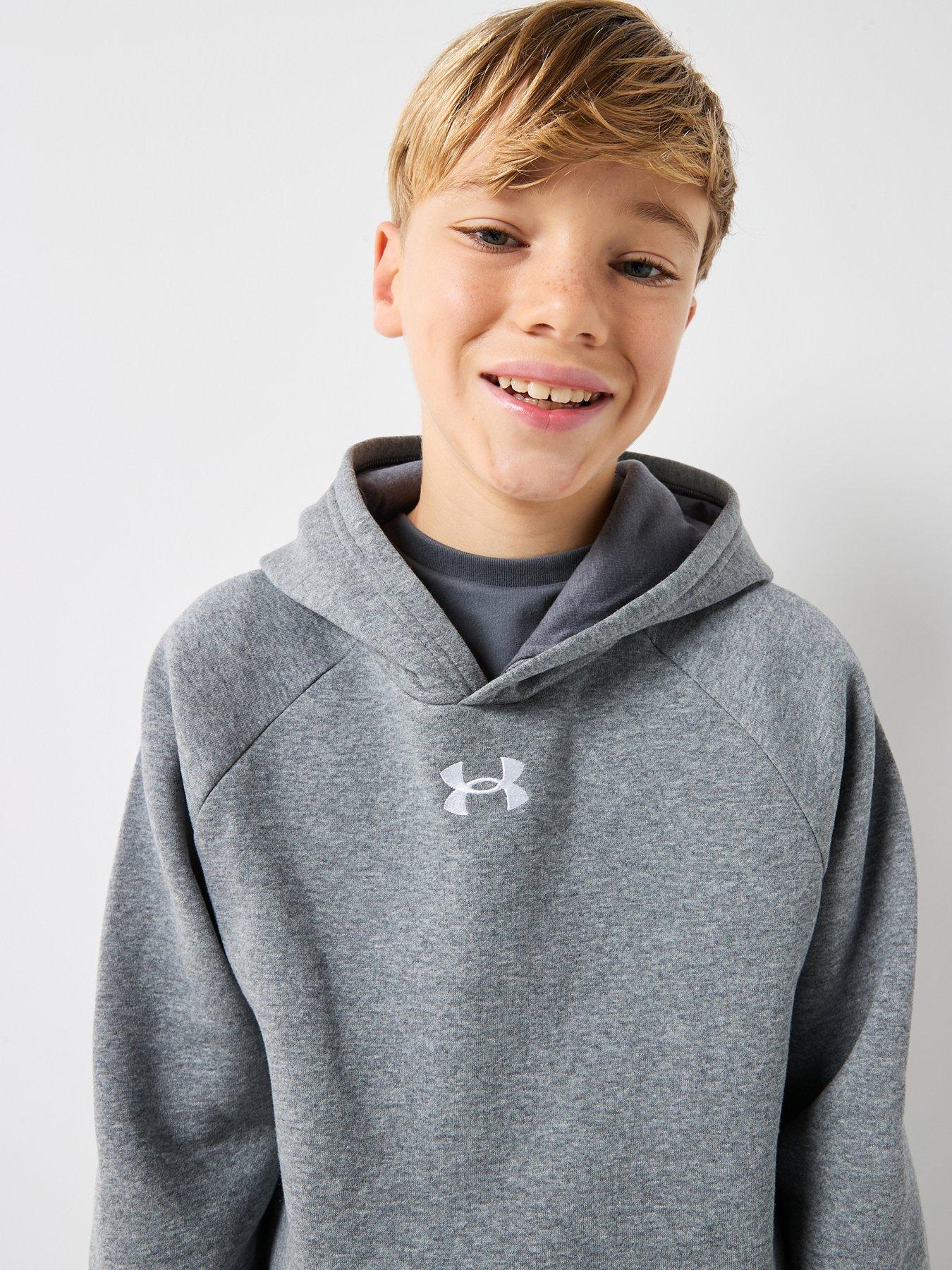 Image 4 of 6 of UNDER ARMOUR Junior Boys Rival Fleece Hoodie - Grey/White