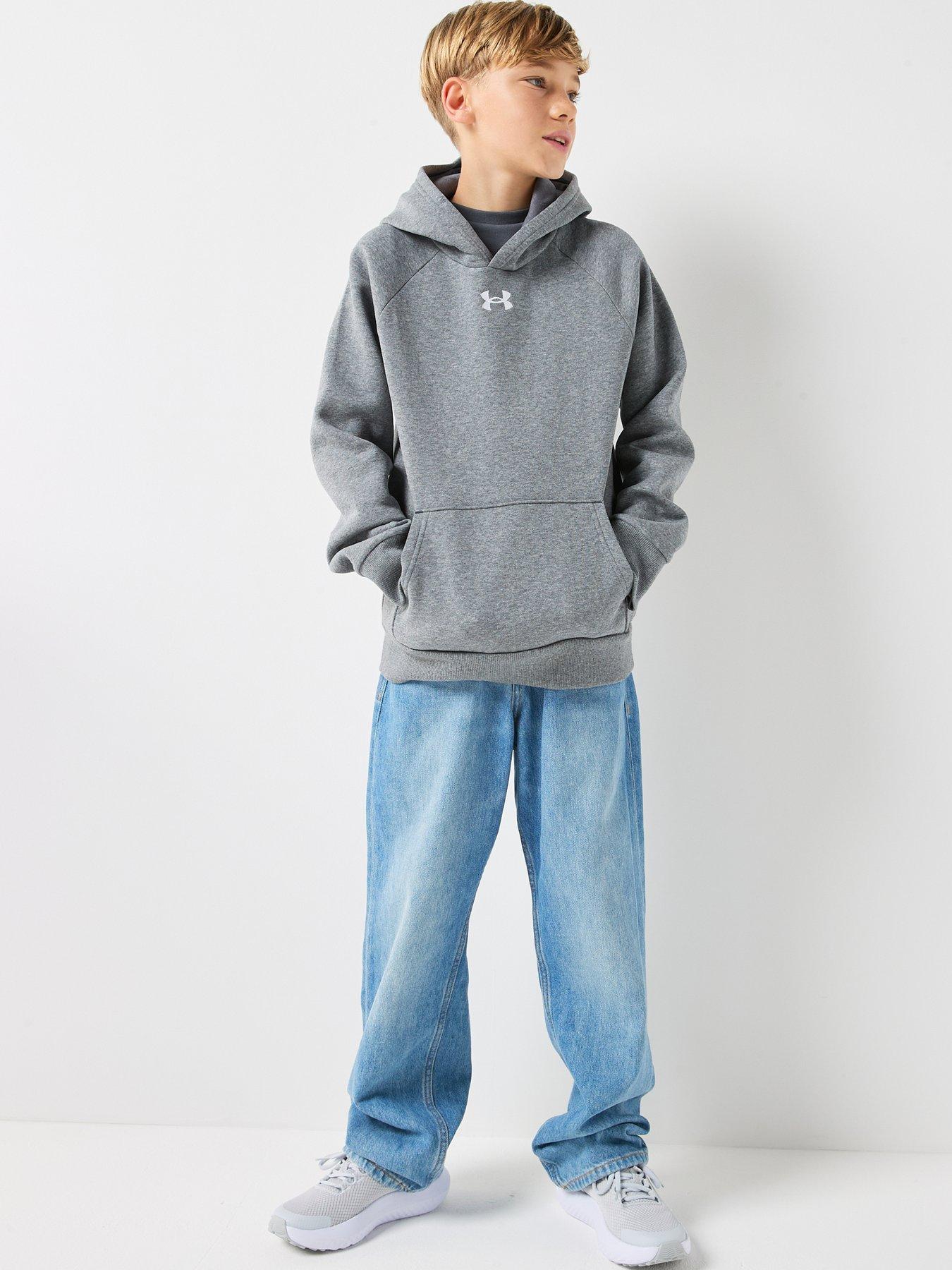Image 5 of 6 of UNDER ARMOUR Junior Boys Rival Fleece Hoodie - Grey/White