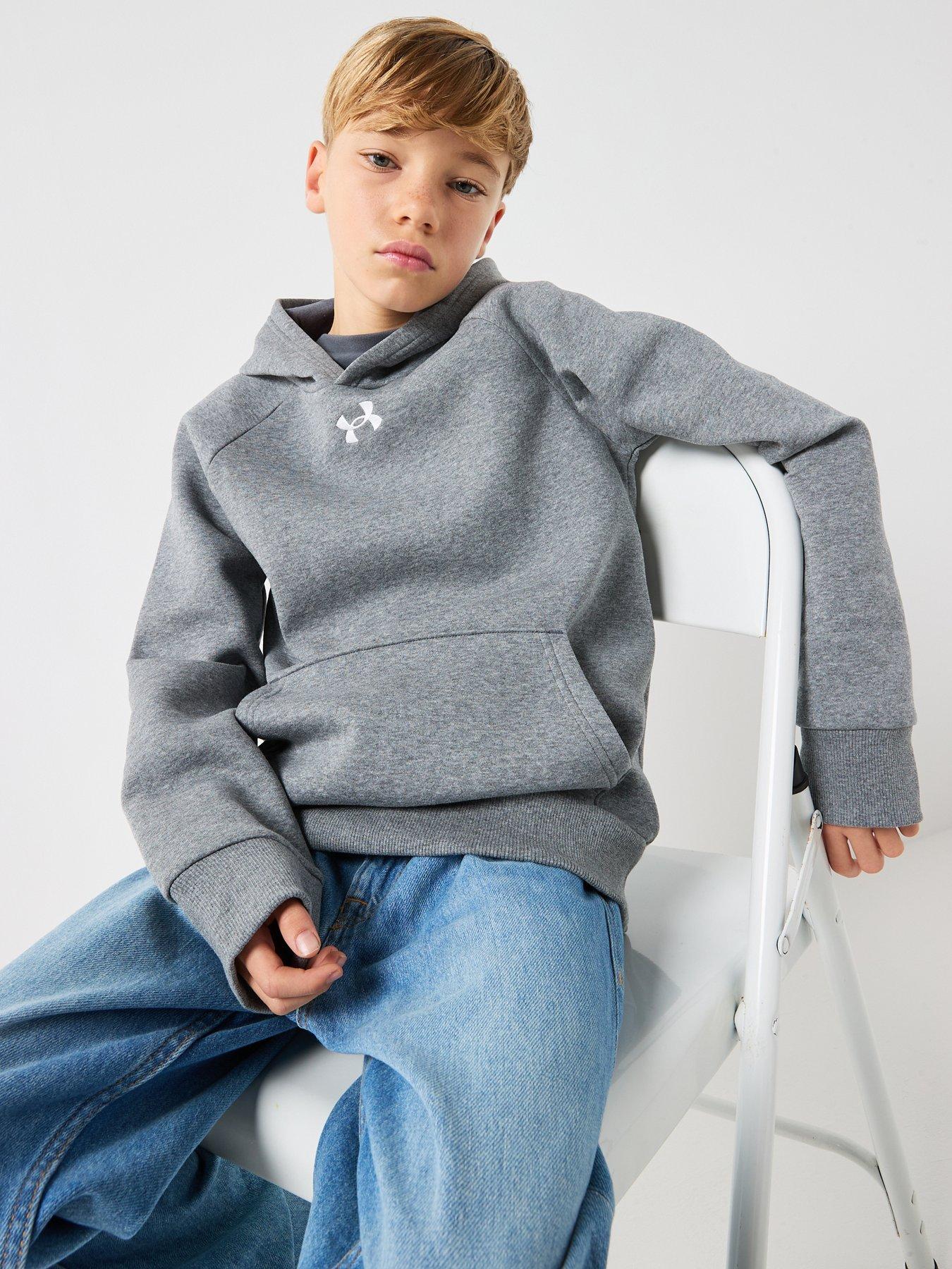 Image 6 of 6 of UNDER ARMOUR Junior Boys Rival Fleece Hoodie - Grey/White