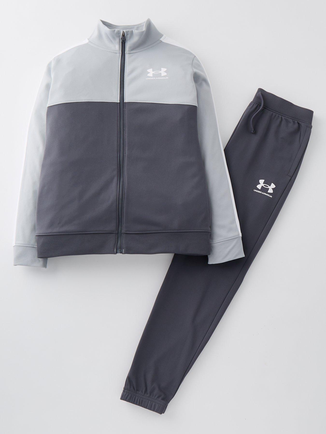 UNDER ARMOUR Junior Boys Colourblock Knit Track Suit Grey/White - Main Image