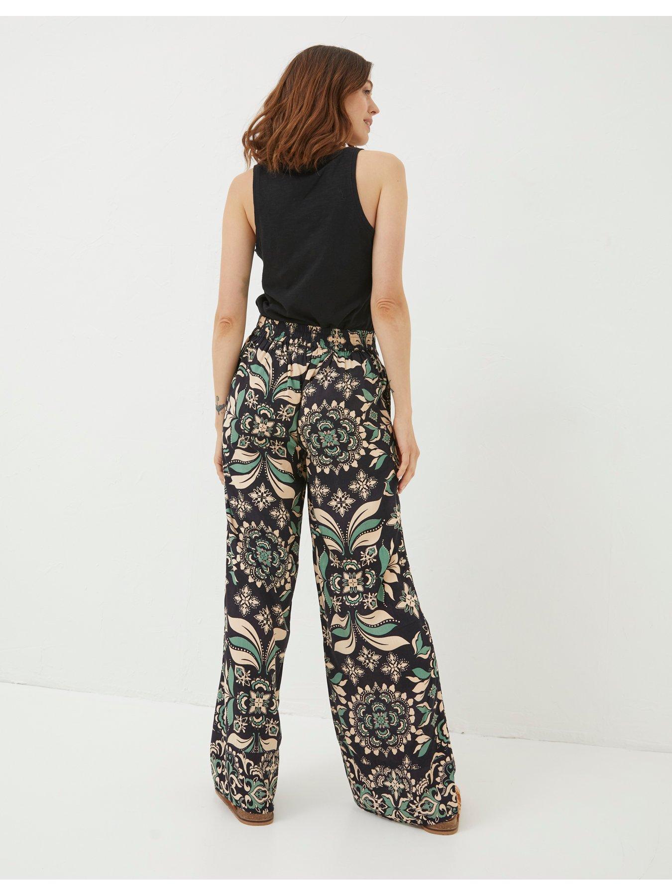 FatFace Patchwork Mosaic Leaf Wide Leg Trouser - Black | littlewoods.com