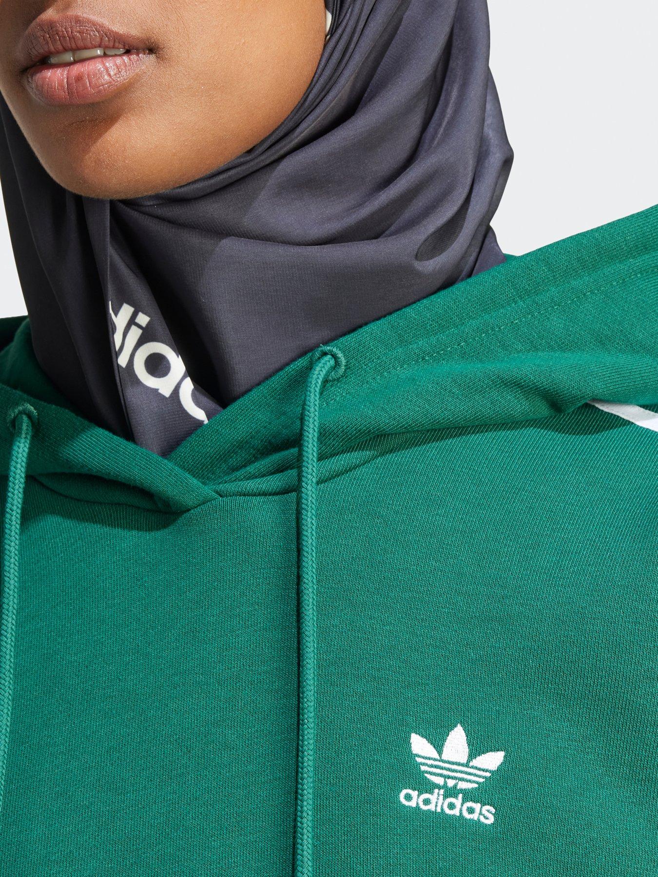 Adidas originals three stripe cropped hoodie in green hotsell