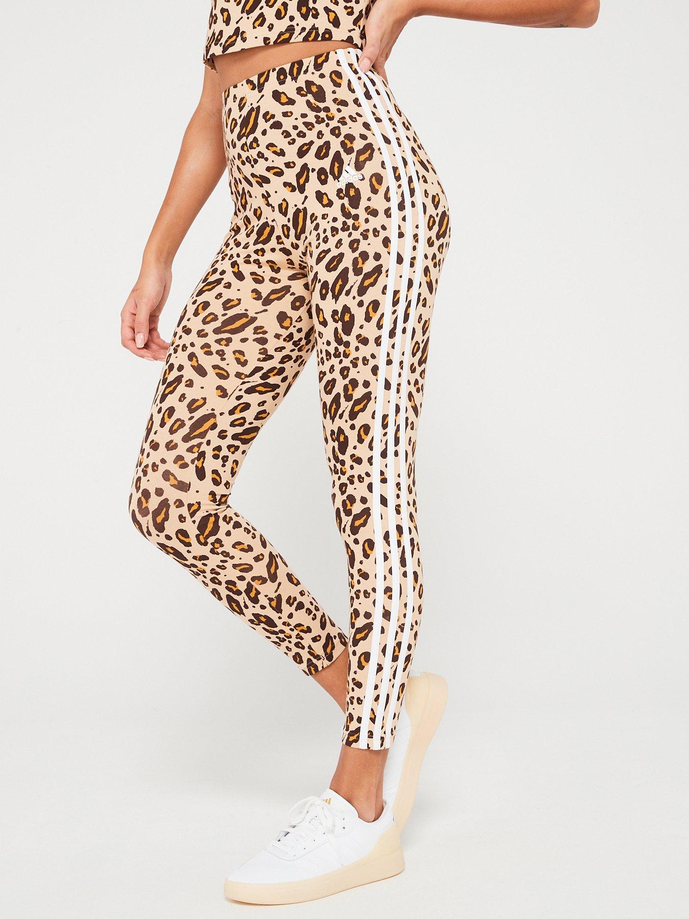 Image 1 of 4 of adidas Sportswear Womens Leopard Print 3 Stripe Leggings - Beige