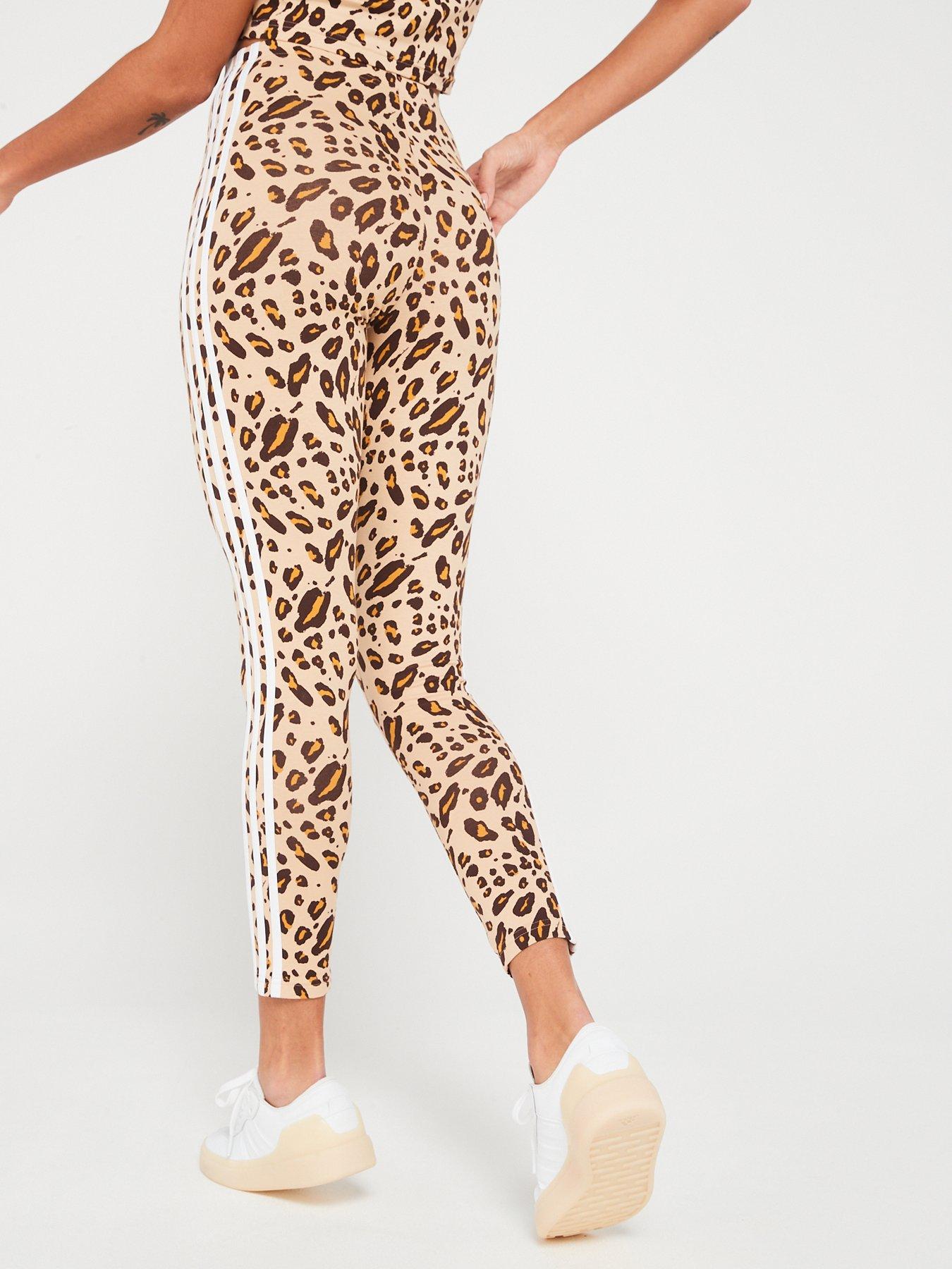 Image 2 of 4 of adidas Sportswear Womens Leopard Print 3 Stripe Leggings - Beige