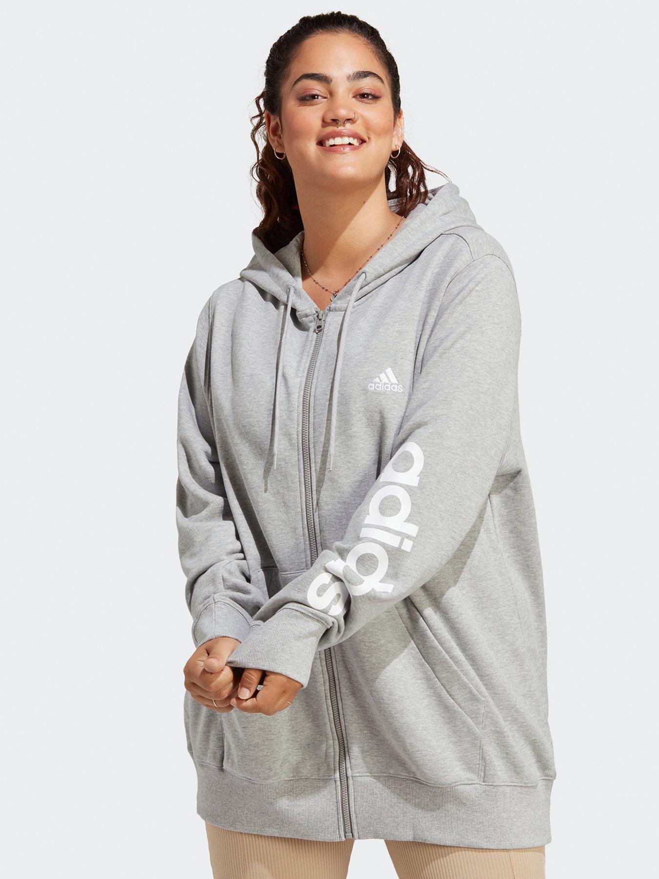 adidas Sportswear Womens Plus Size Full Zip Hoodie Grey littlewoods