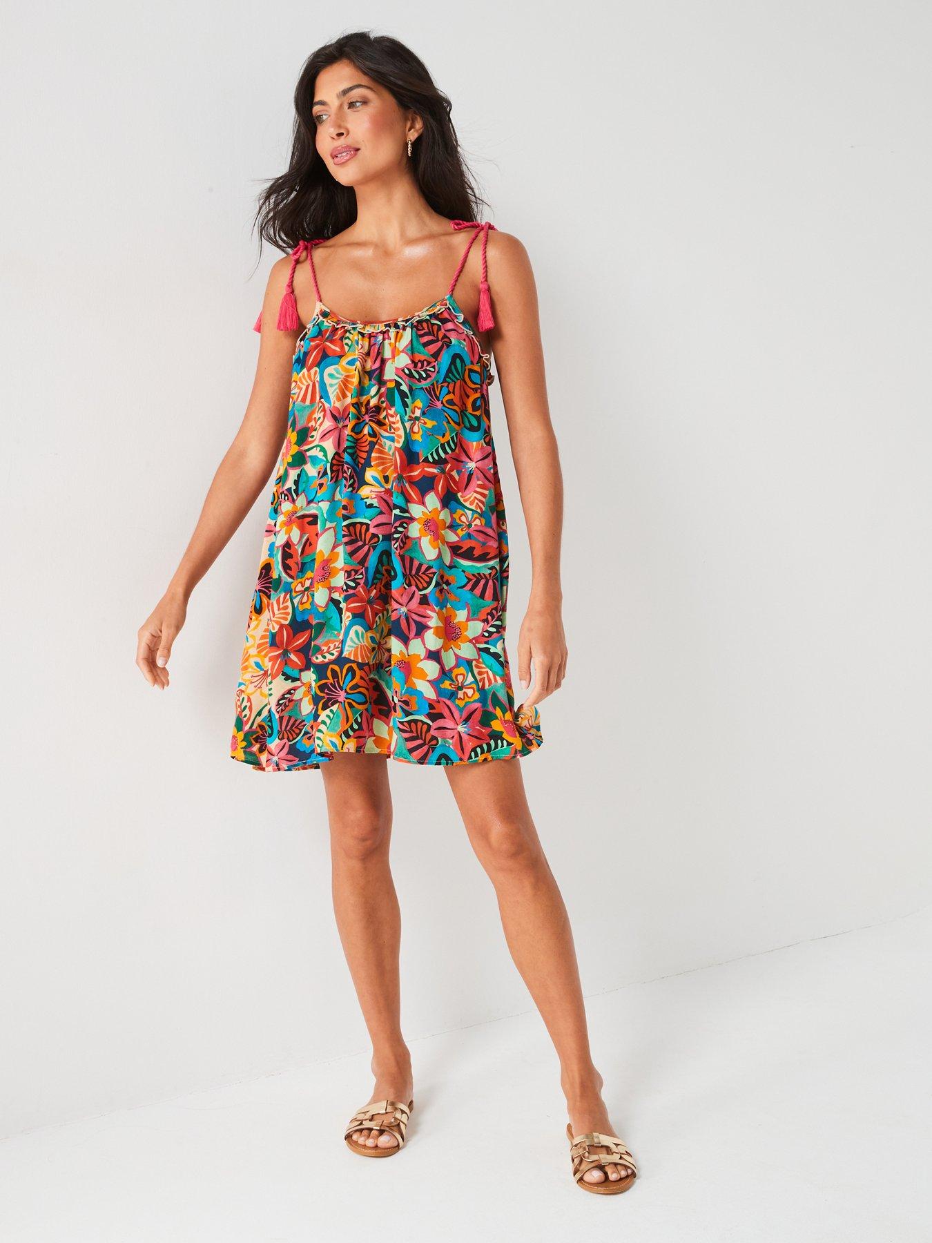 undefined Tie Shoulder Mini Beach Dress - Multi