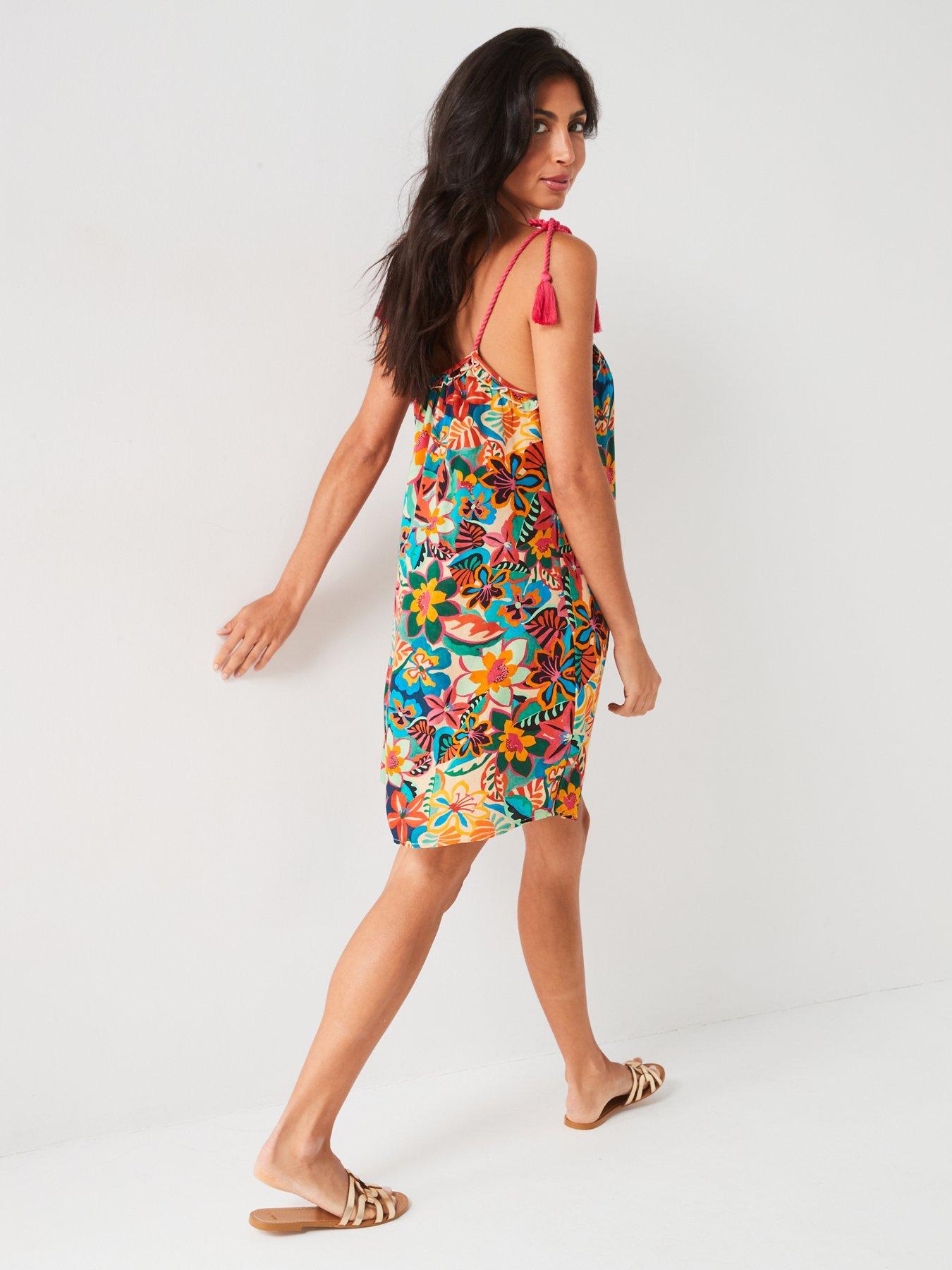  image of v-by-very-tie-shoulder-mini-beach-dress-multi