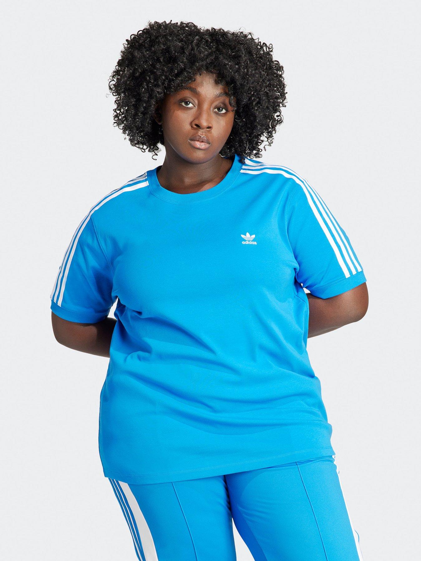 adidas Originals Womens Plus Size 3 Stripe Tee Blue littlewoods