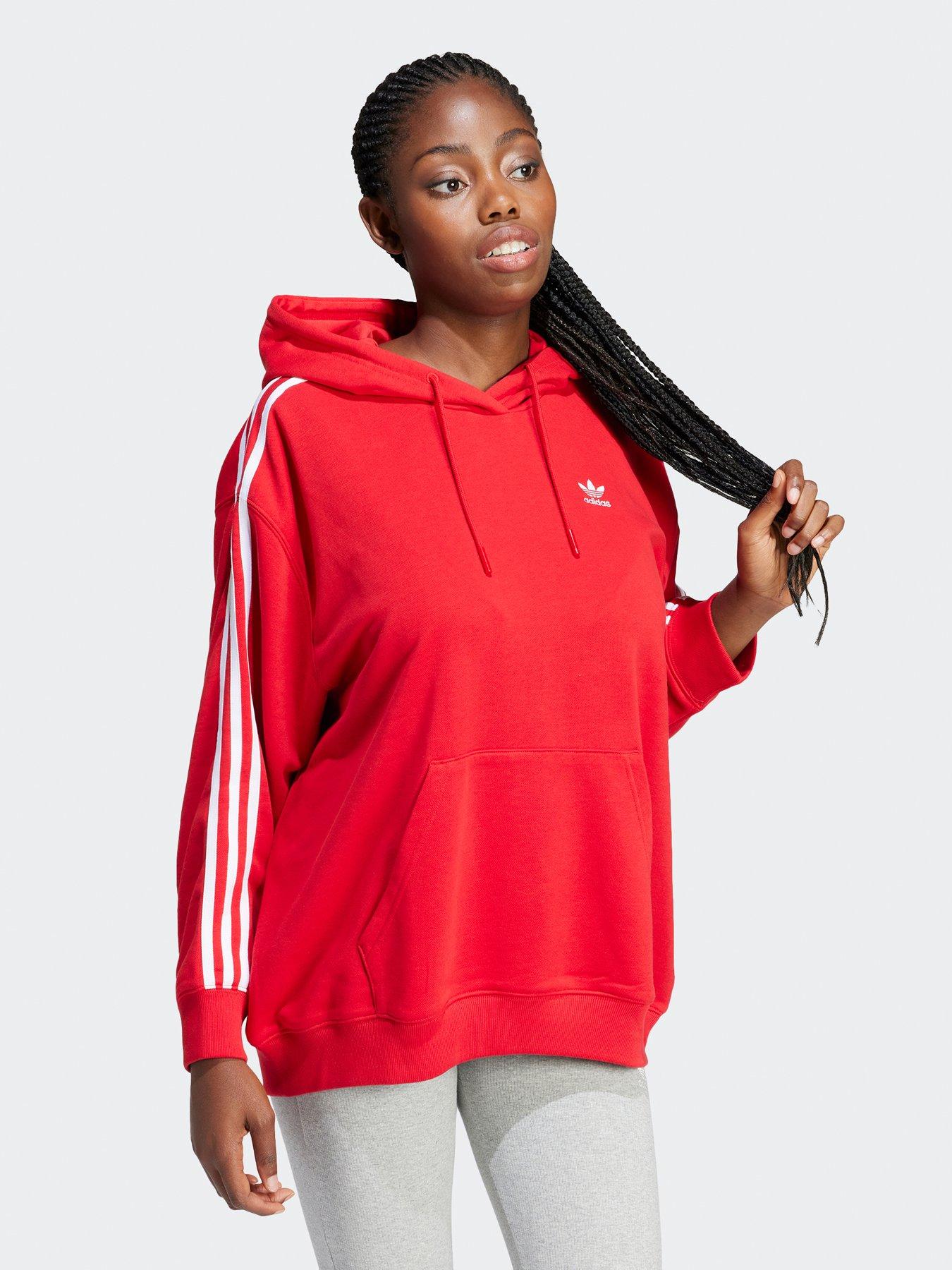 adidas Originals Women s 3 Stripe Oversized Hoodie Red littlewoods