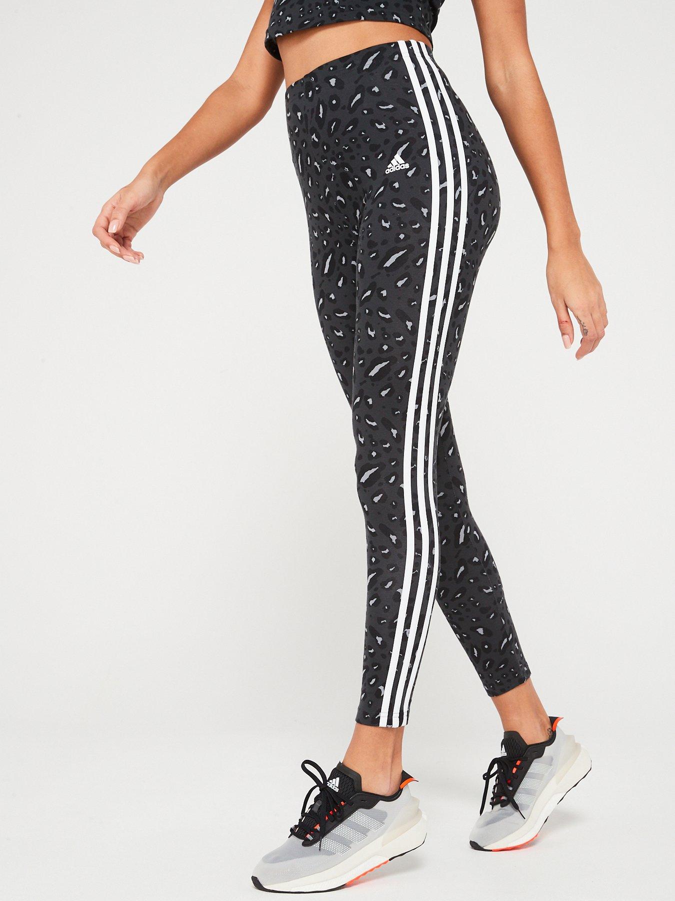 undefined Womens Leopard Print 3 Stripe Leggings - Grey