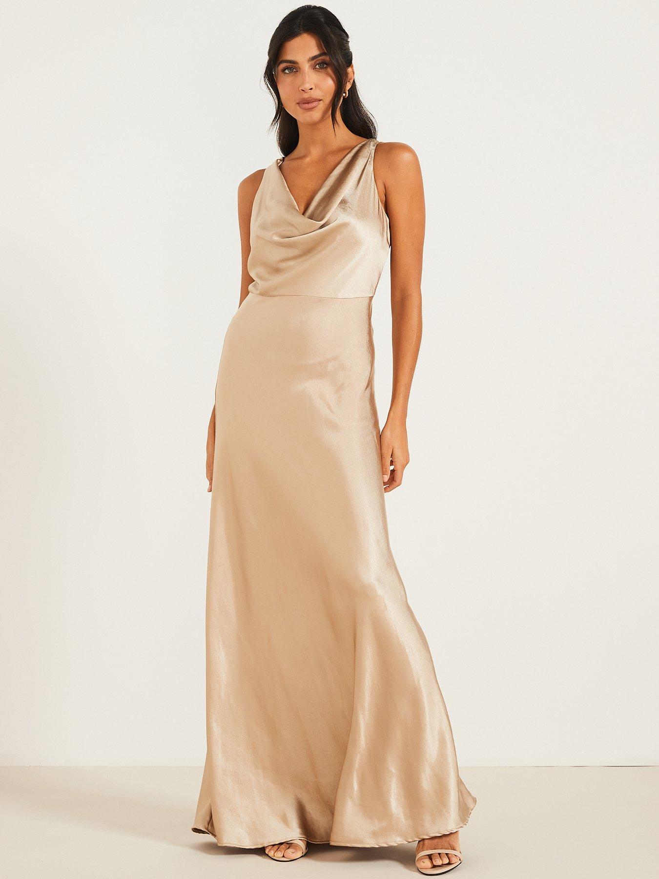 undefined Cowl Front Satin Bridesmaid Dress - Champagne