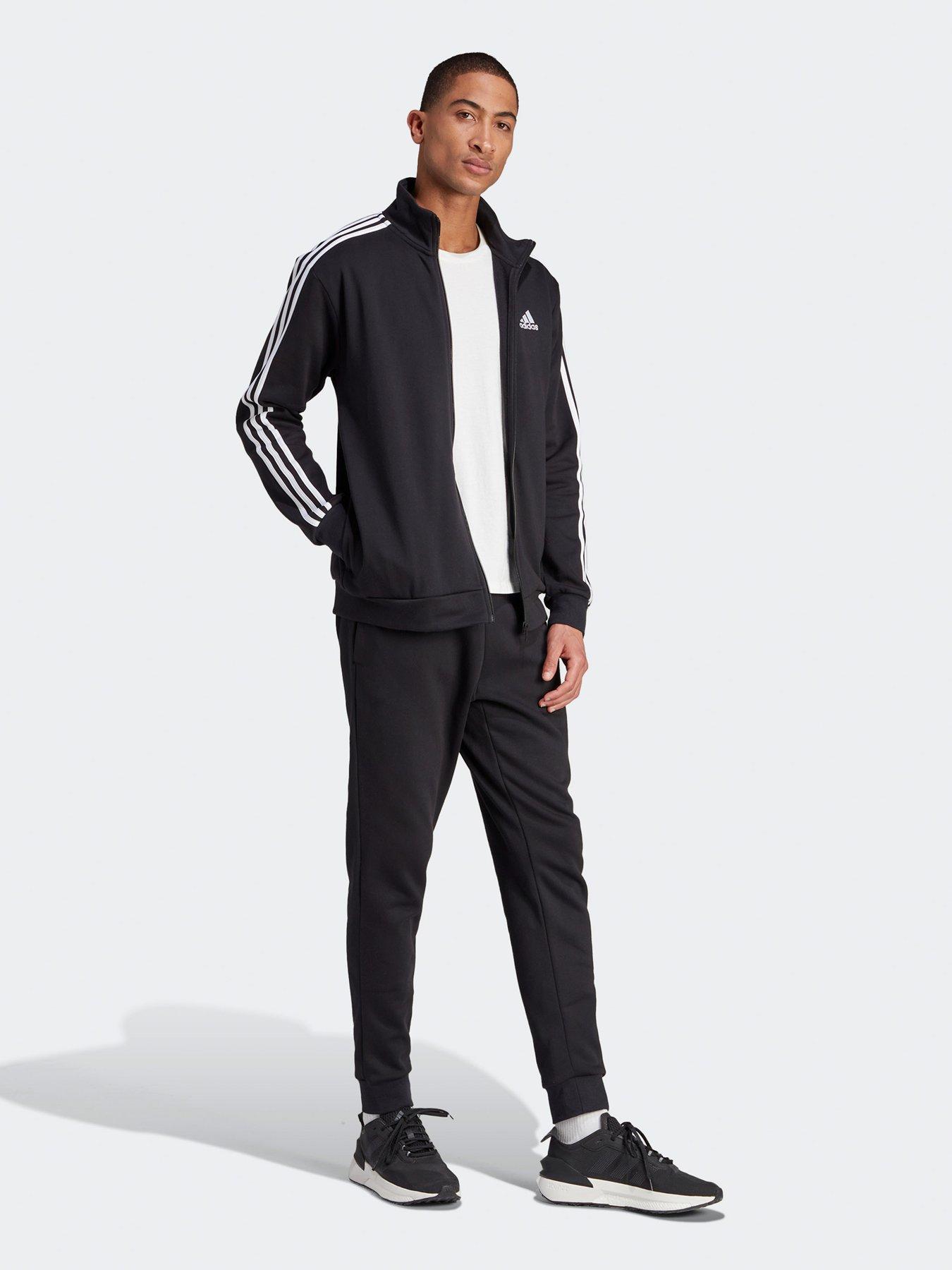 Adidas 3 stripe black tracksuit online