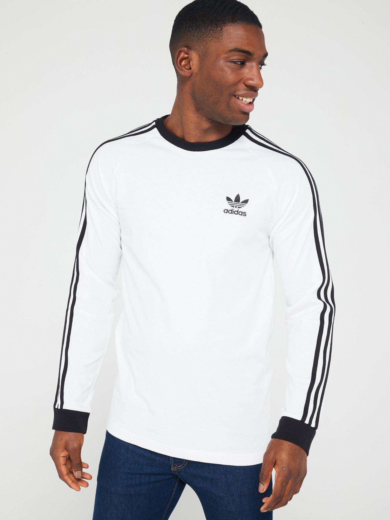 adidas Originals Men s 3 Stripes Long Sleeve T Shirt White littlewoods