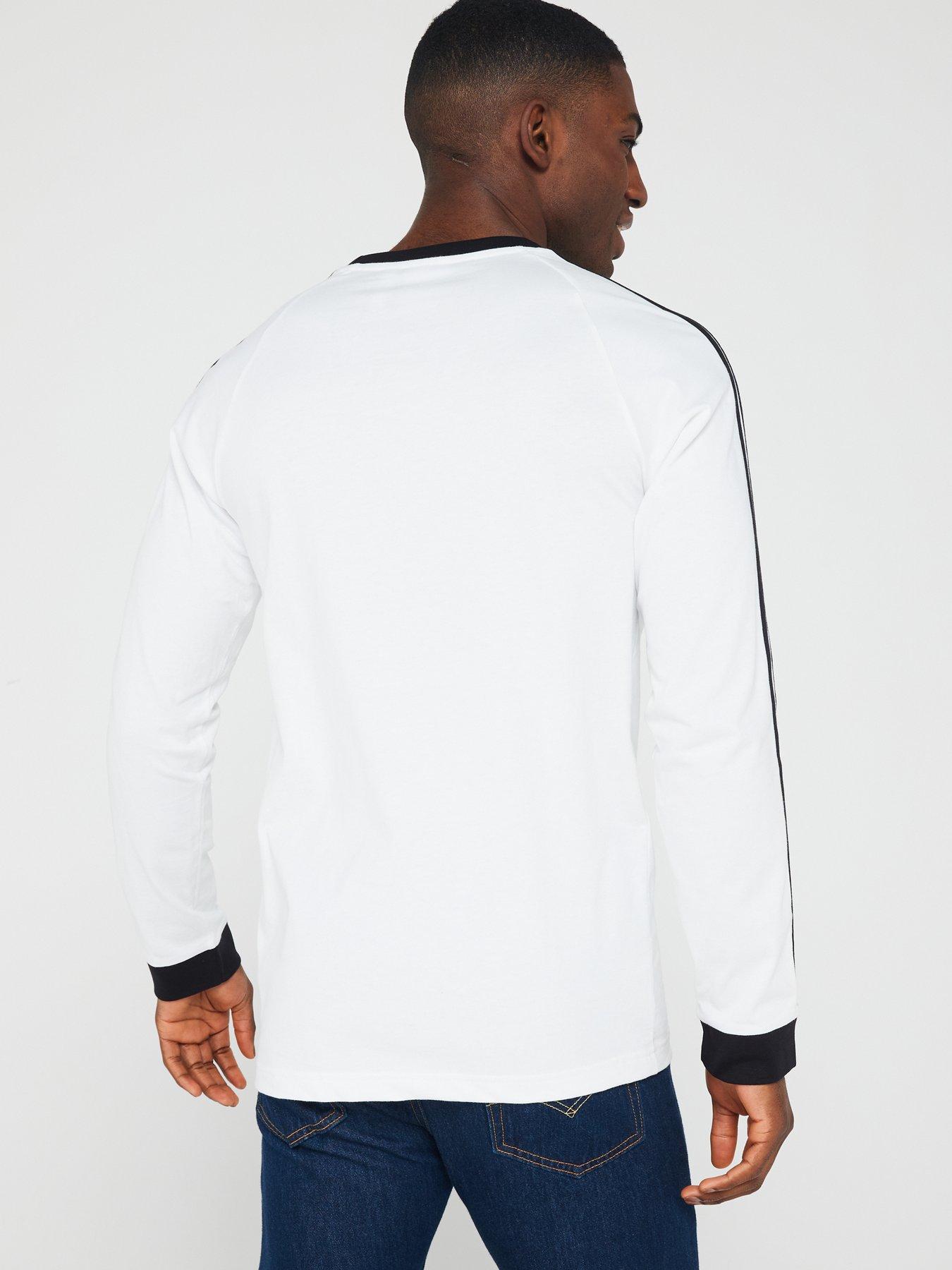 adidas Originals Men s 3 Stripes Long Sleeve T Shirt White littlewoods