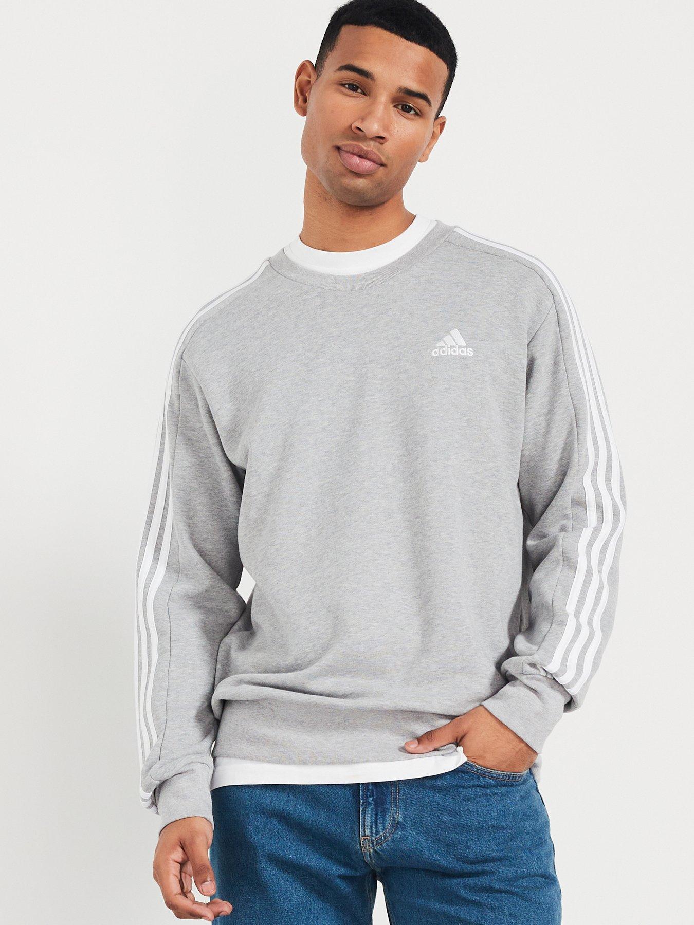 adidas Sportswear Mens Essentials 3 Stripe Sweatshirt Grey littlewoods