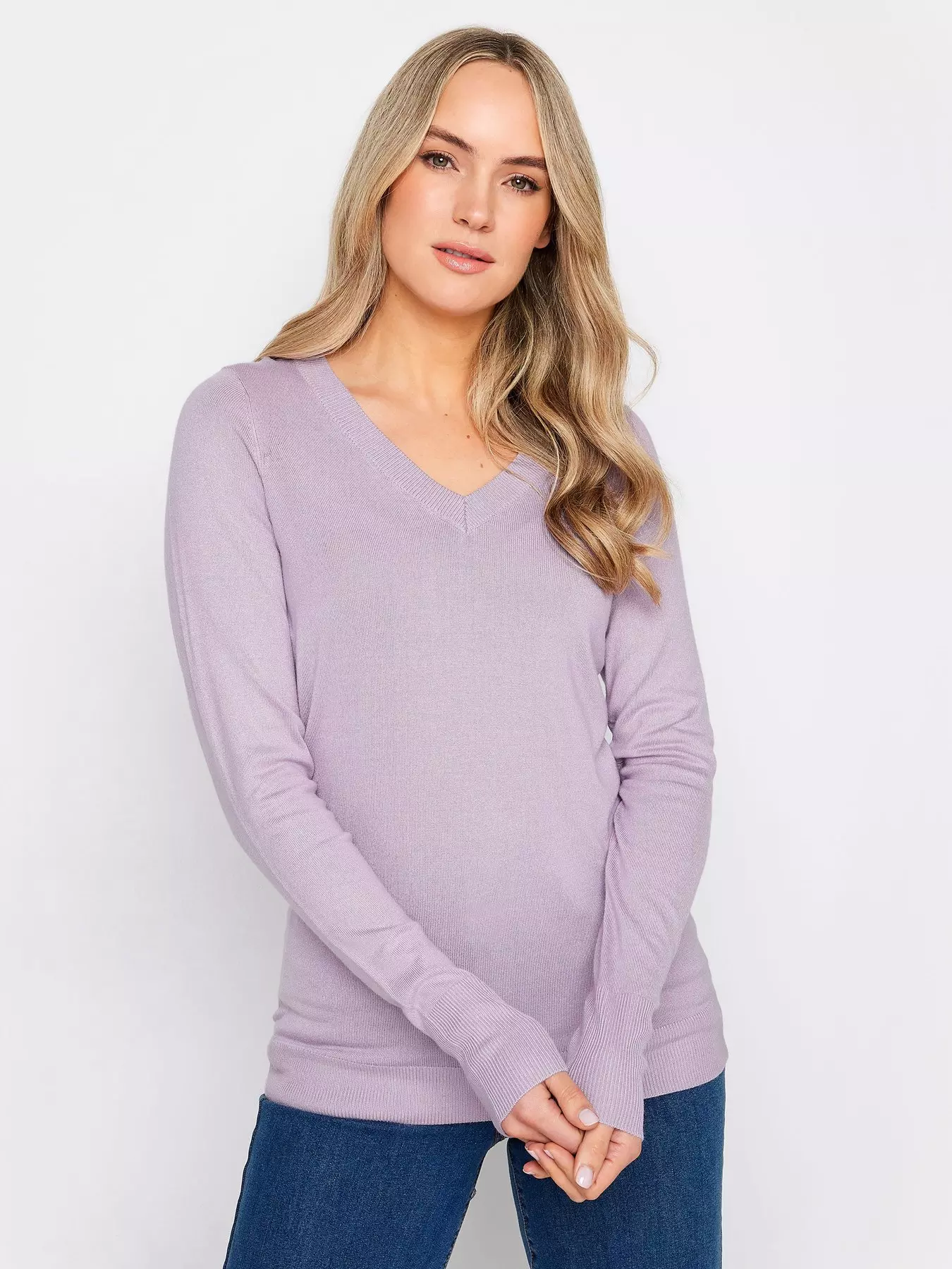 V by Very Puff Sleeve Pointelle Knitted Jumper - Lilac