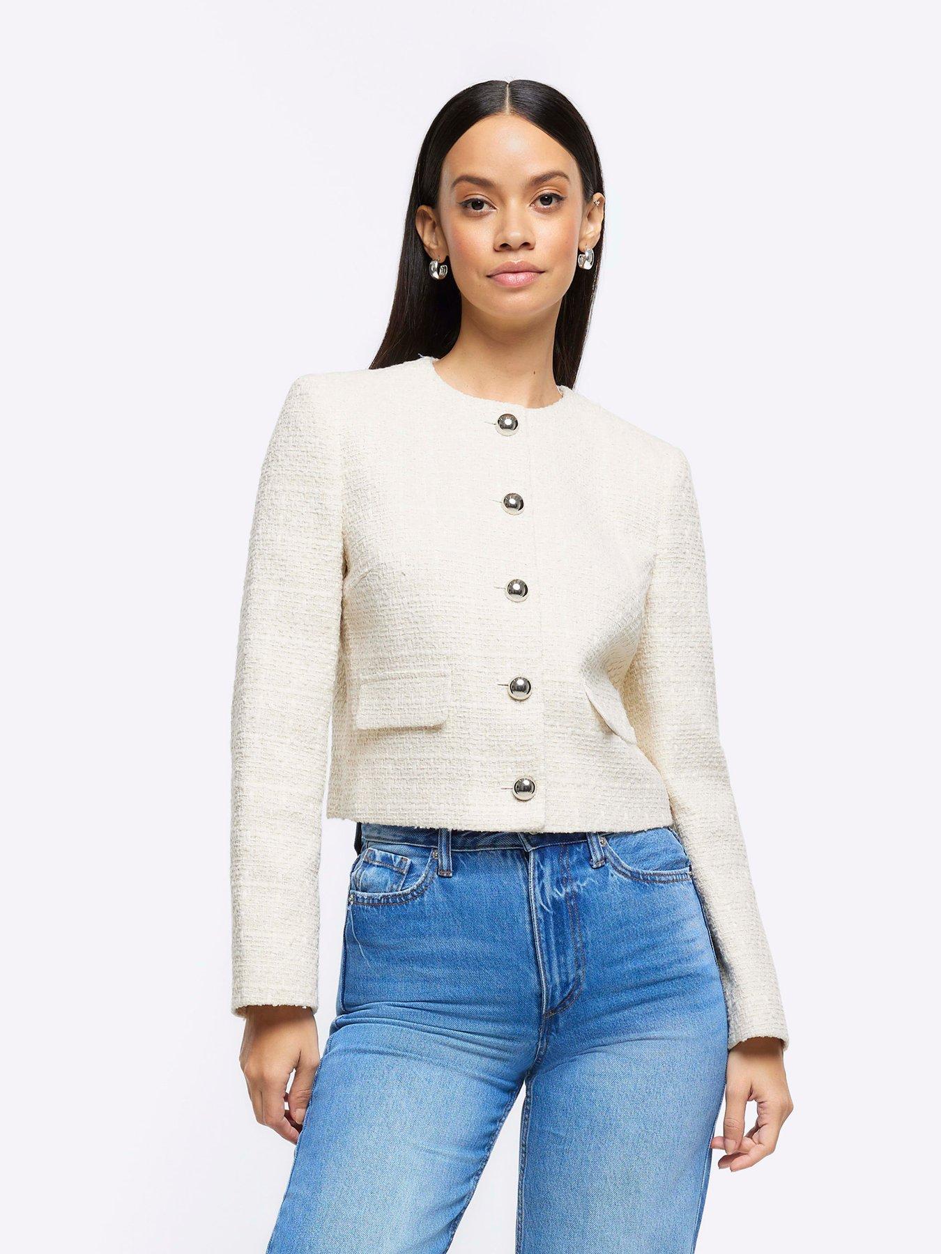 Crop Boucle Jacket Cream