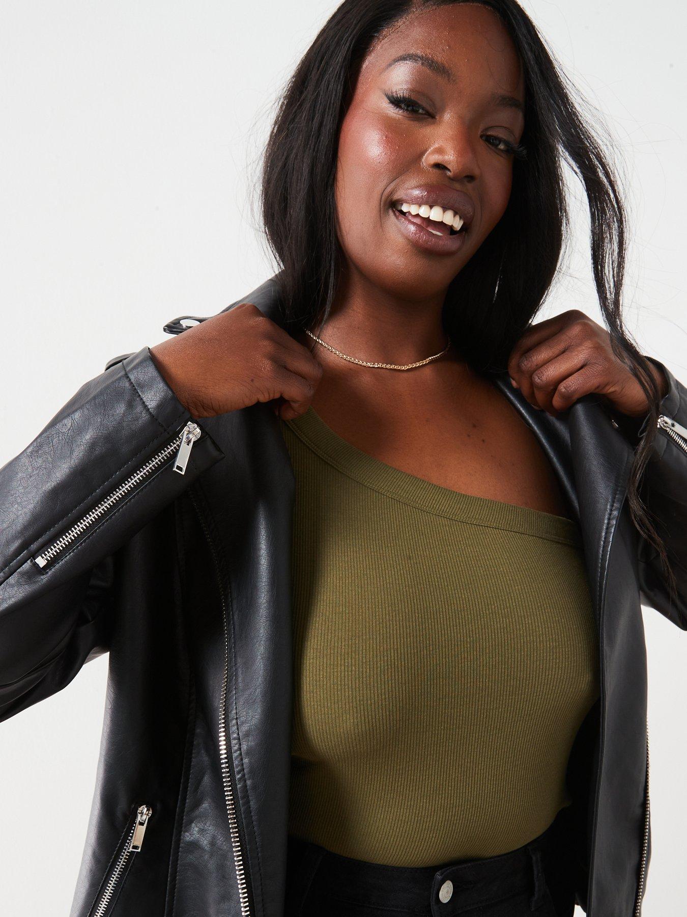  image of the-very-collection-curve-longline-pu-biker-jacket