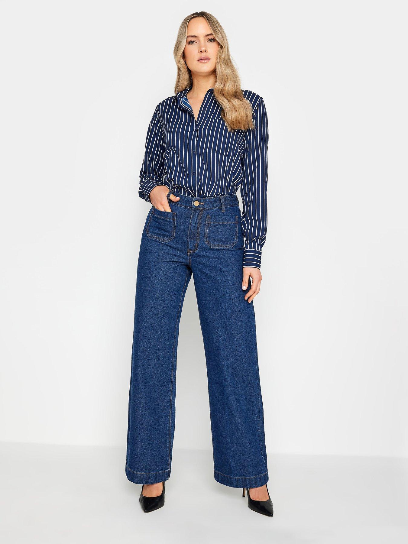  image of long-tall-sally-navy-blue-stripe-shirt