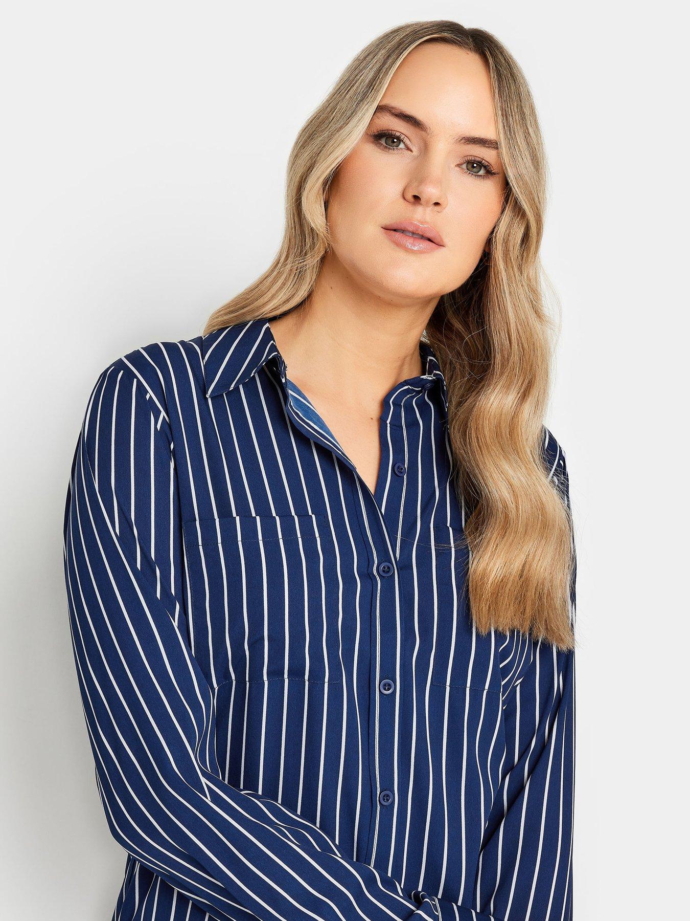  image of long-tall-sally-navy-blue-stripe-shirt
