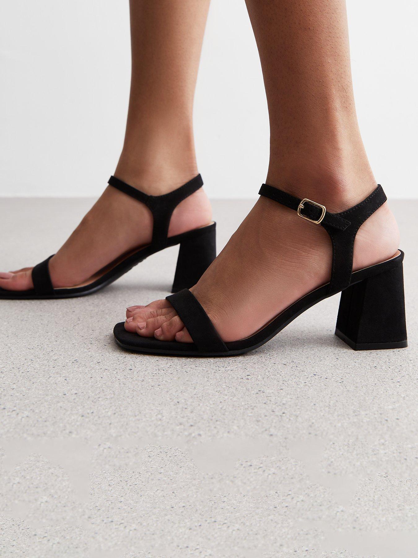New Look Black Suedette 2 Part Block Heel Sandals | Littlewoods