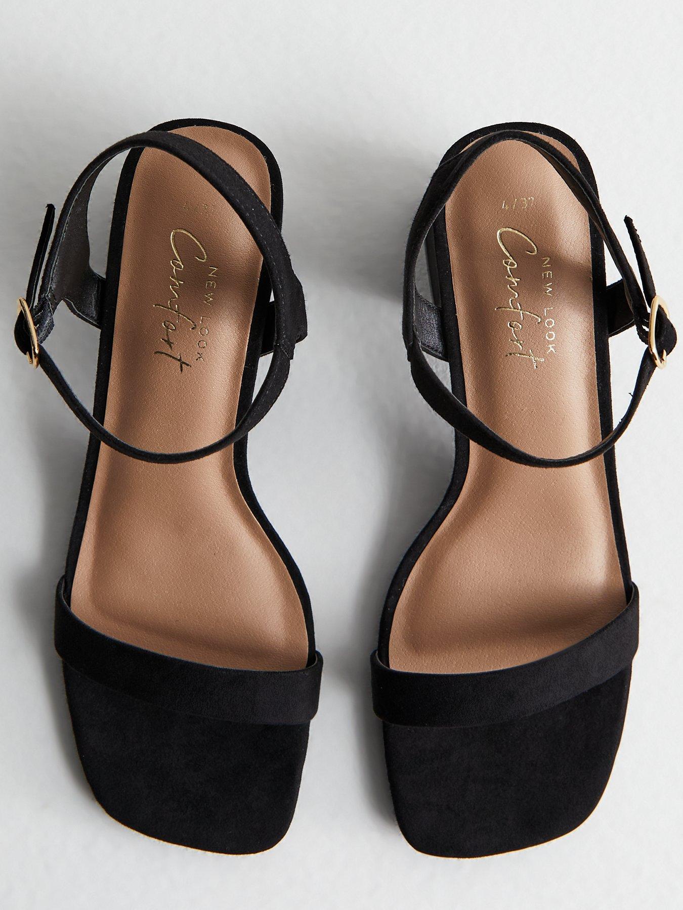 New Look Black Suedette 2 Part Block Heel Sandals | Littlewoods
