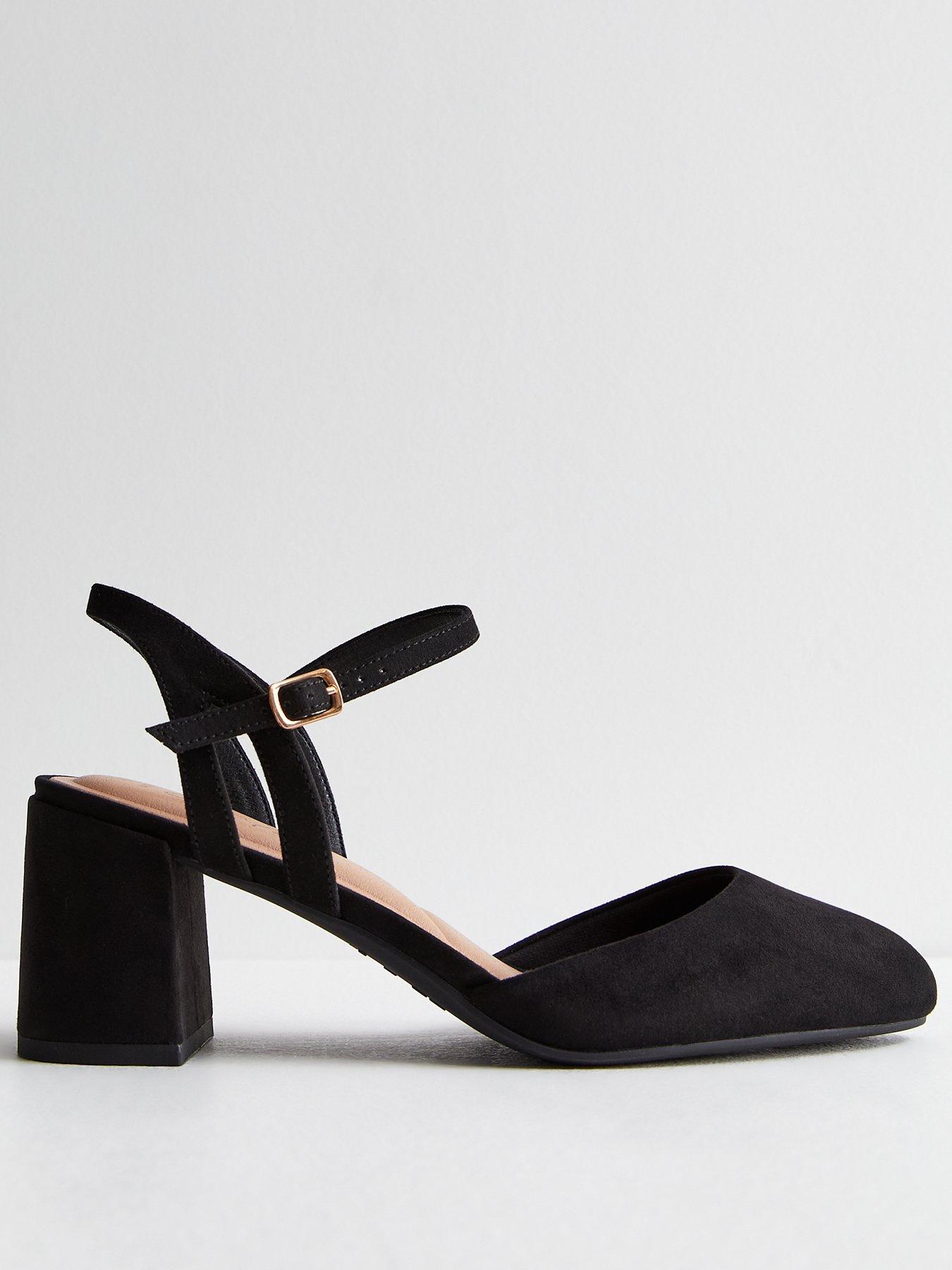 undefined Wide Fit Suedette Block Heel Court Shoes - Black