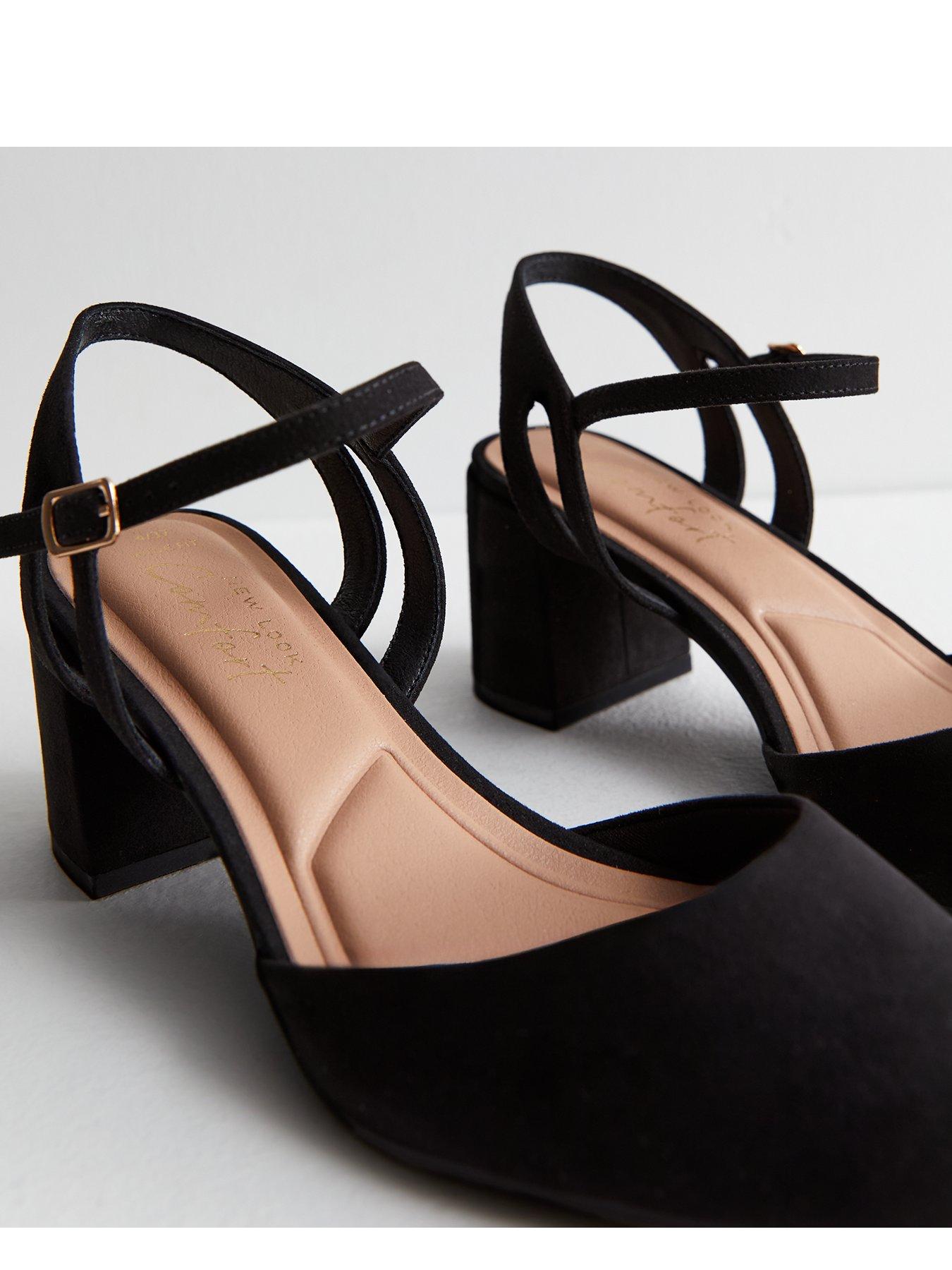 New Look Wide Fit Suedette Block Heel Court Shoes Black