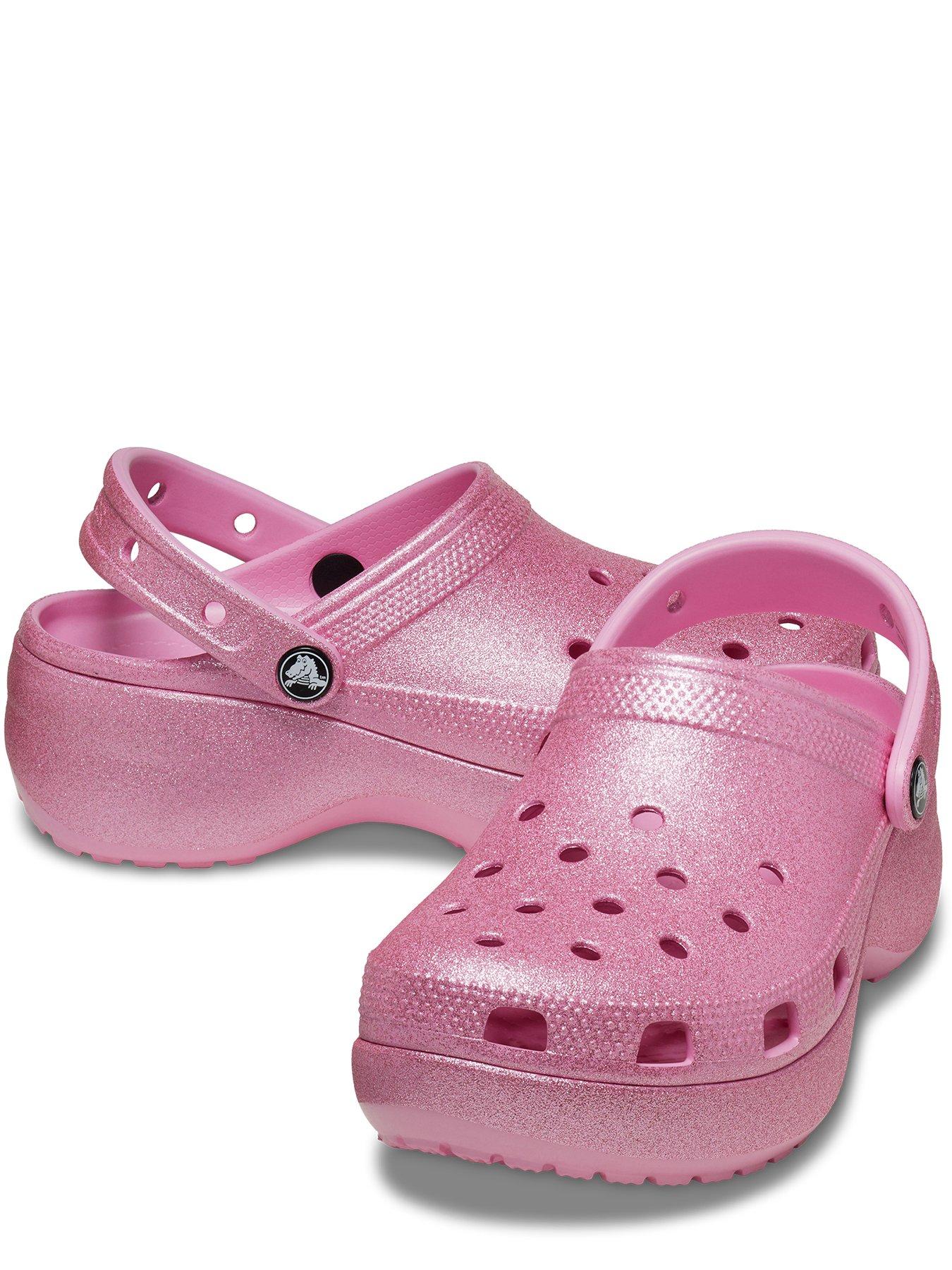 Crocs Classic Platform Glitter Wedged Clog Pink littlewoods